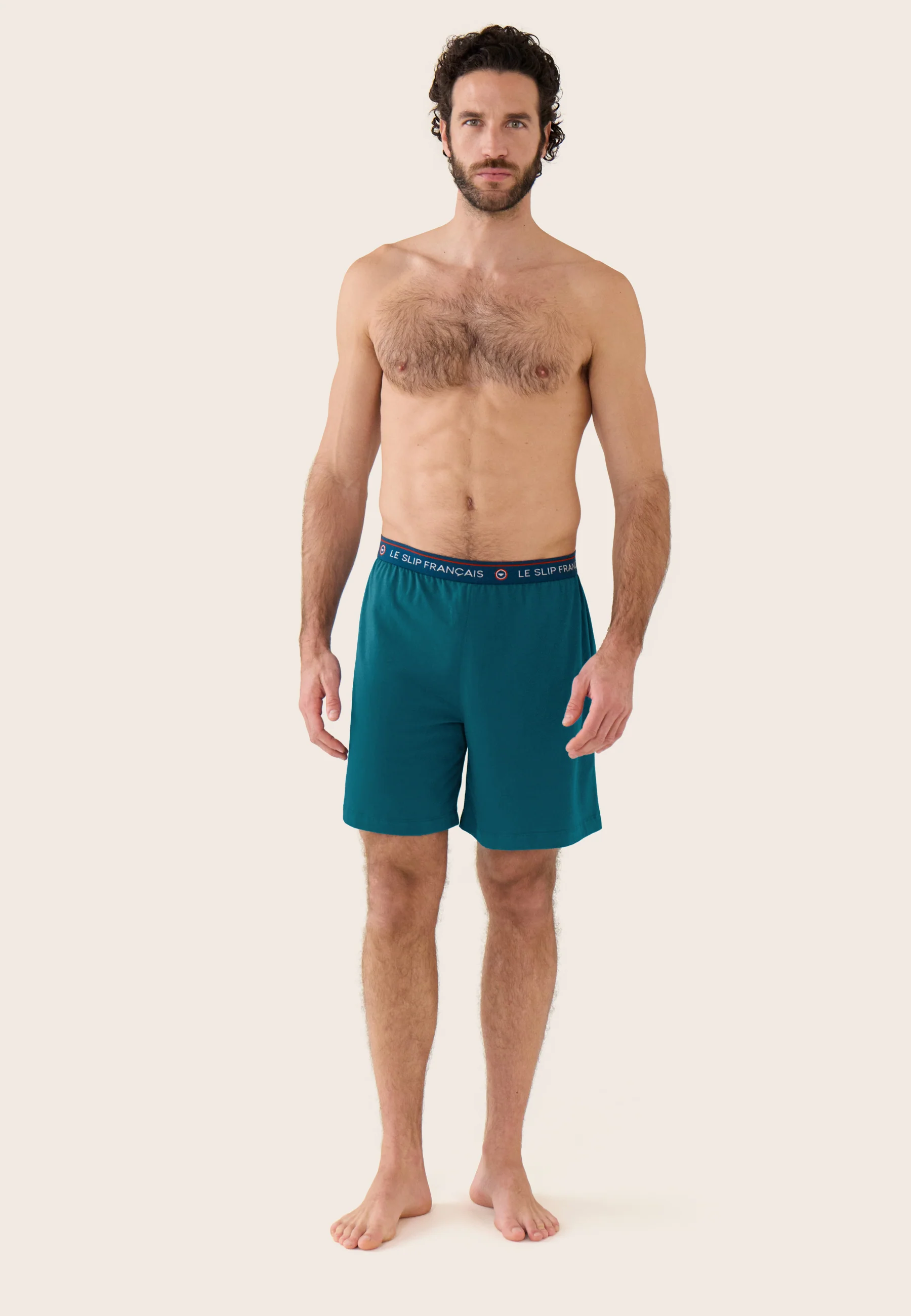 Bas de pyjama court bleu en coton - Invincible Bleu Canard - Image 2
