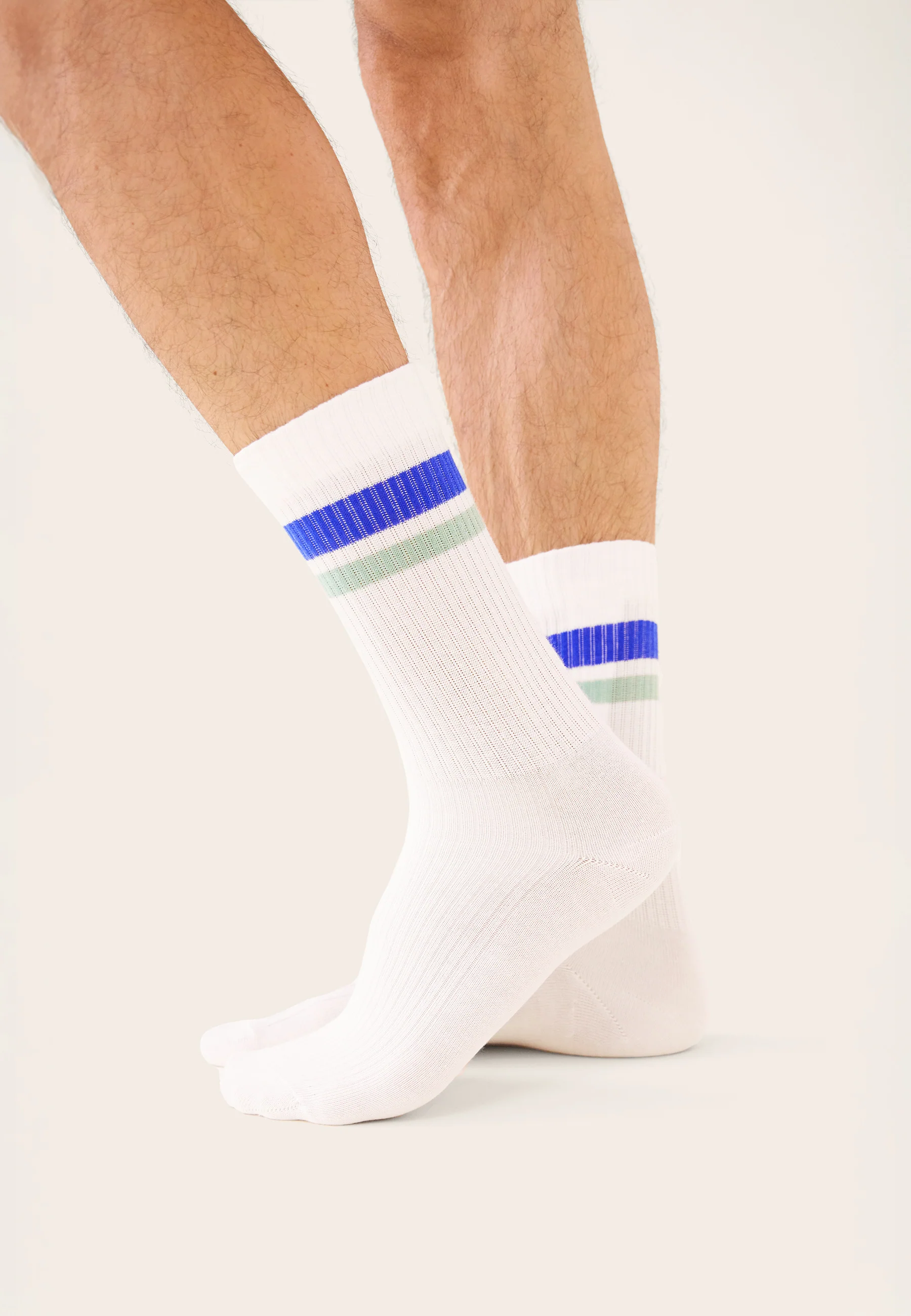 Chaussettes de sport mi-hautes rayées bleu et vert - Wilfried Horizontal Bleu Nautique Vert Azur - Image 2