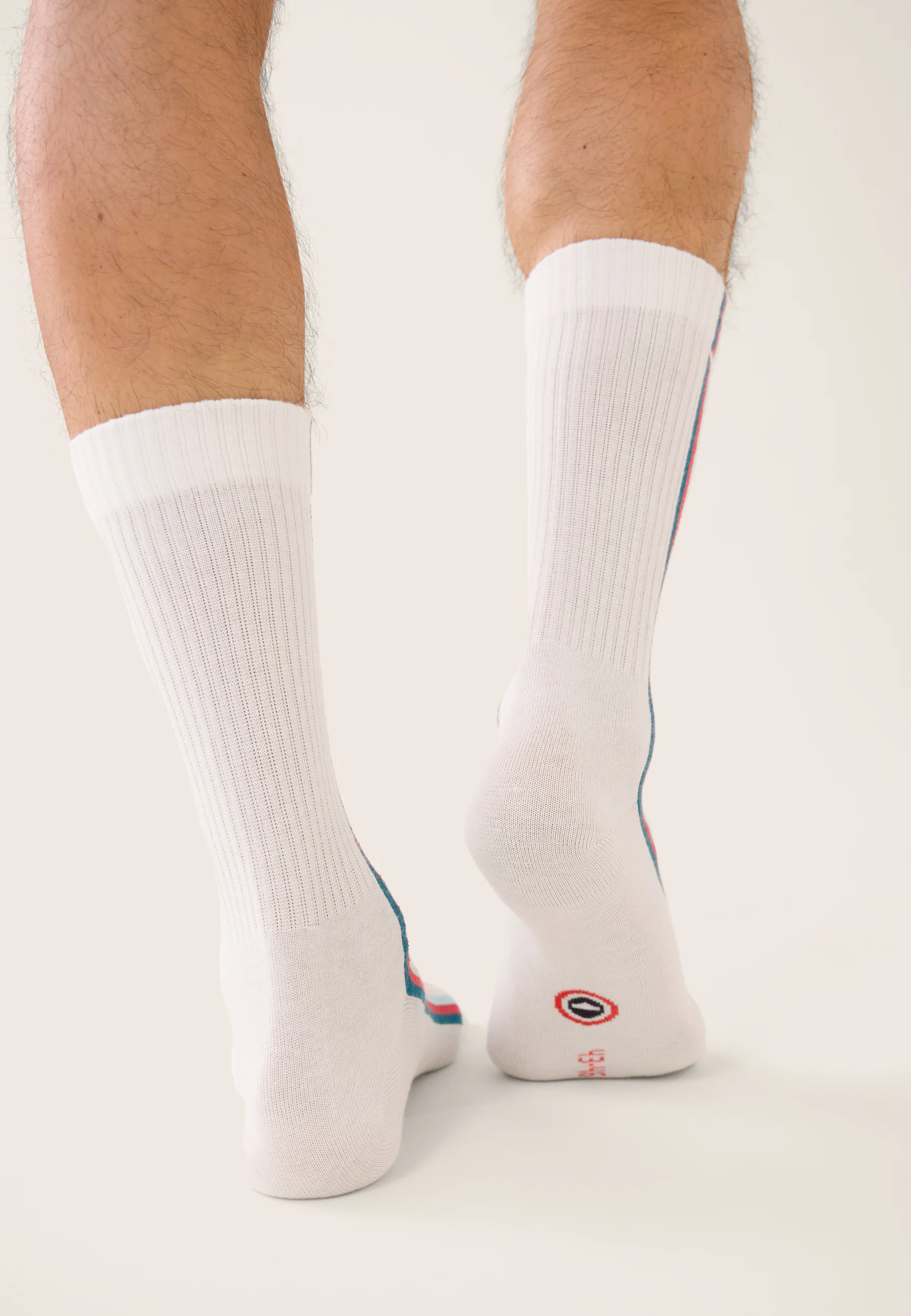 Chaussettes de sport mi-hautes rayées bleu, rose et vert - Wilfried Lignes Bleu Canard Rose Cerise Vert D'Eau - Image 3