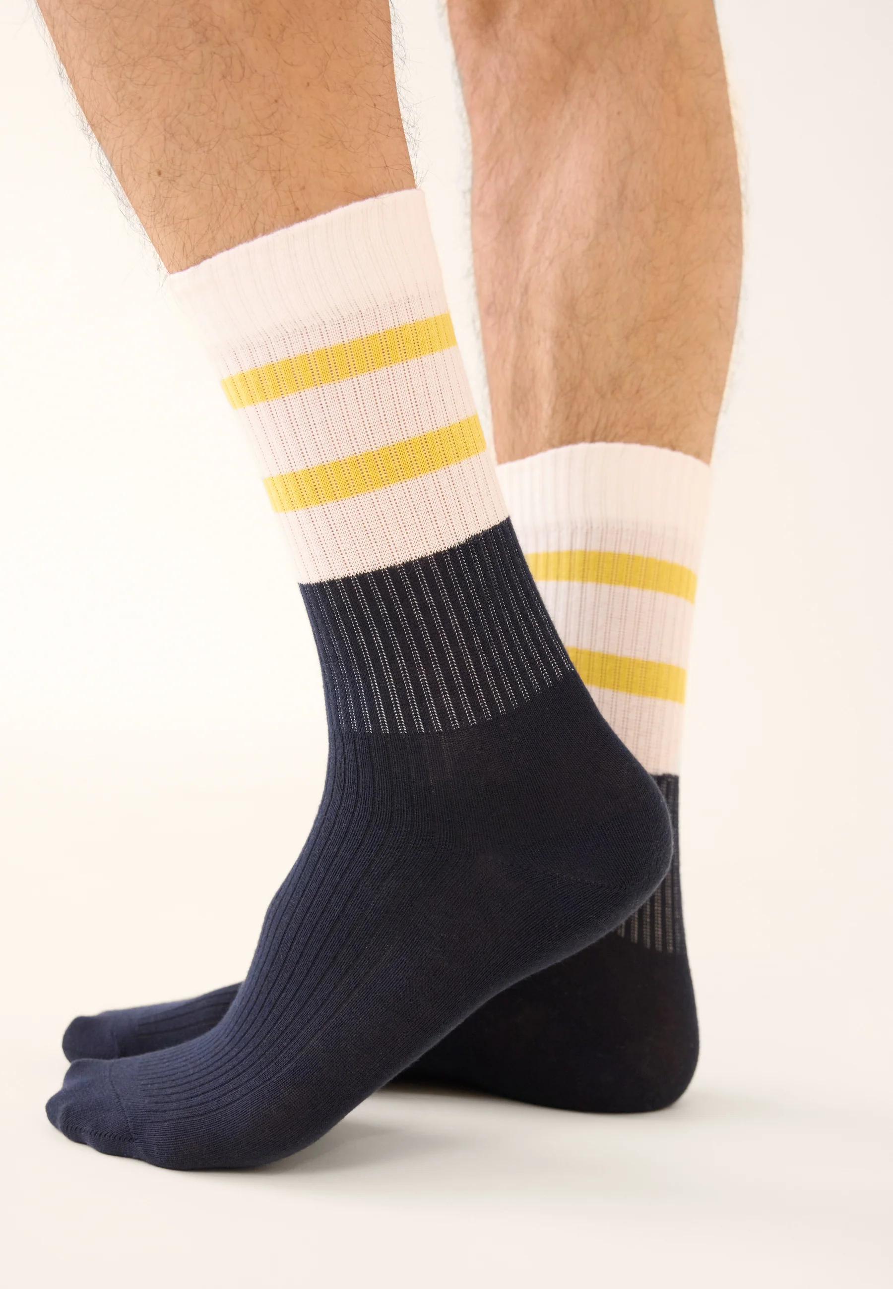 Chaussettes de sport mi-hautes rayées jaune et bleu marine - Wilfried Bloc Jaune Citron Marine - Image 2