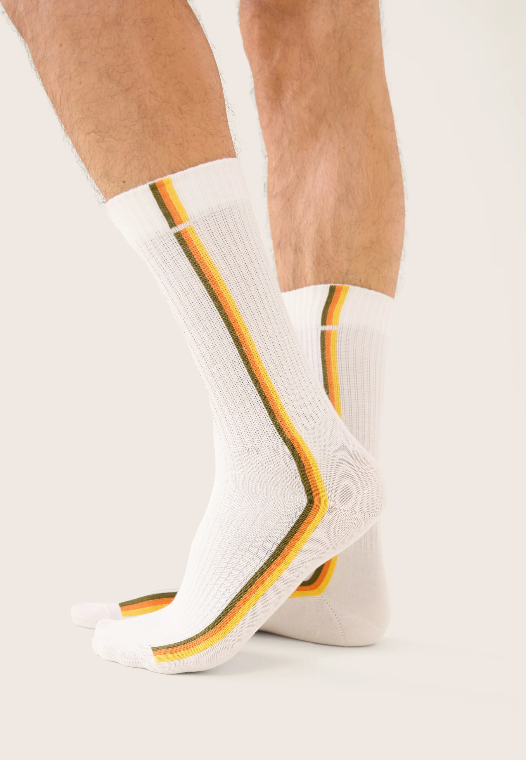 Chaussettes de sport mi-hautes rayées kaki, orange et jaune - Wilfried Lignes Kaki Veronese Orange Pur Jaune Citron - Image 2
