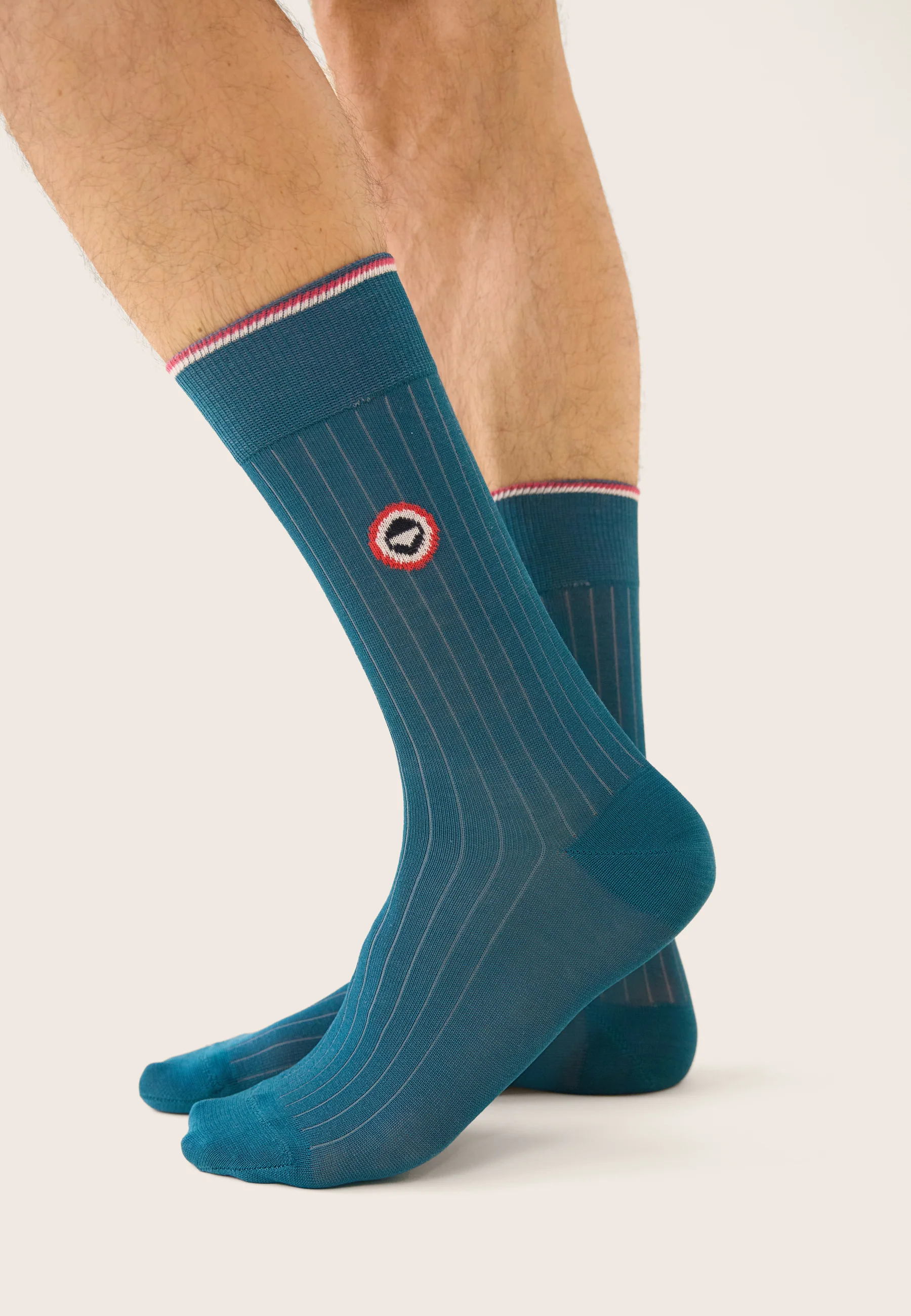 Chaussettes mi-hautes bleu en fil d'Écosse - Nessy Bleu Canard - Image 2