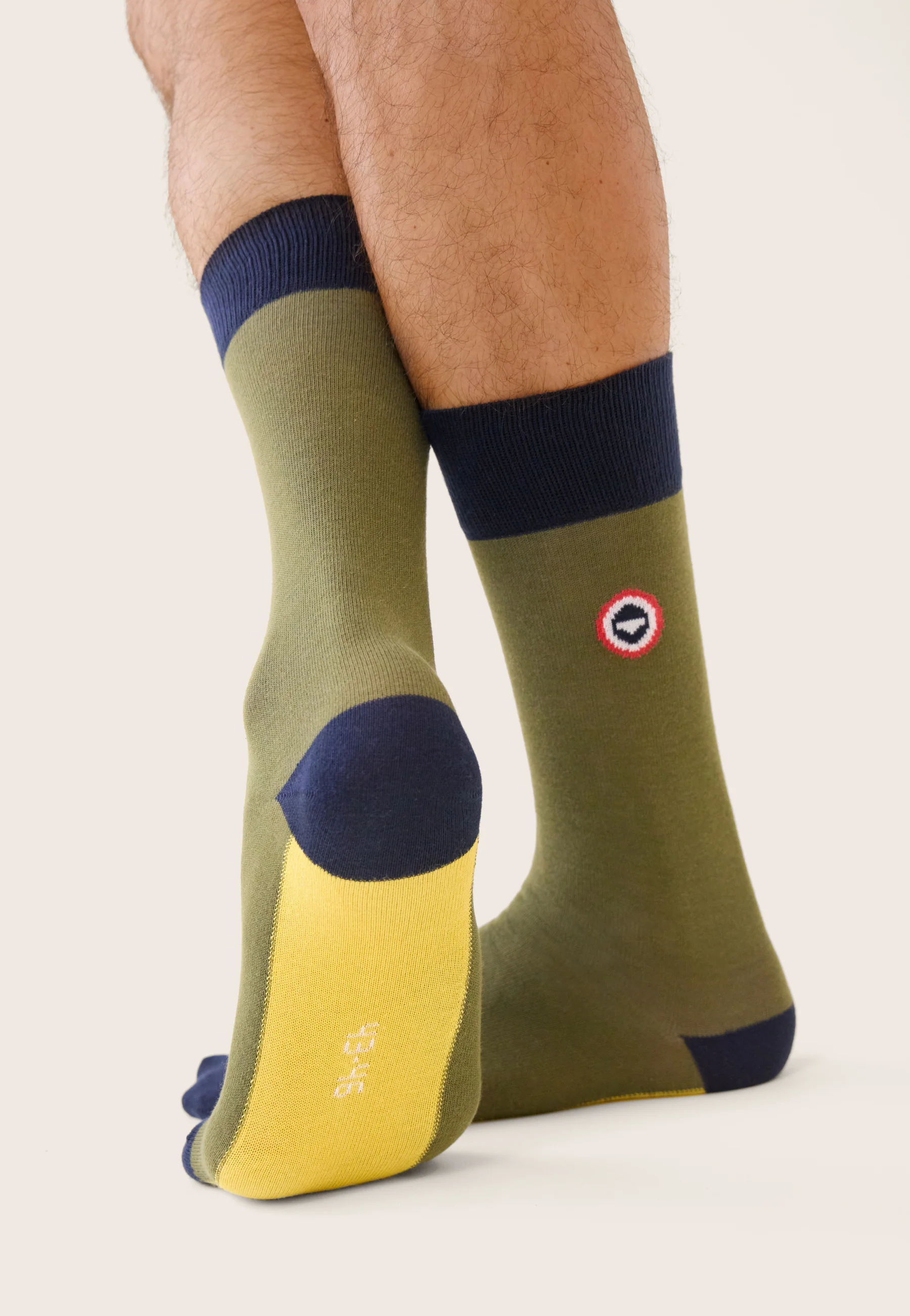 Chaussettes mi-hautes kaki fantaisie - Lucas Bloc Marine Kaki Veronese Jaune Citron - Image 4