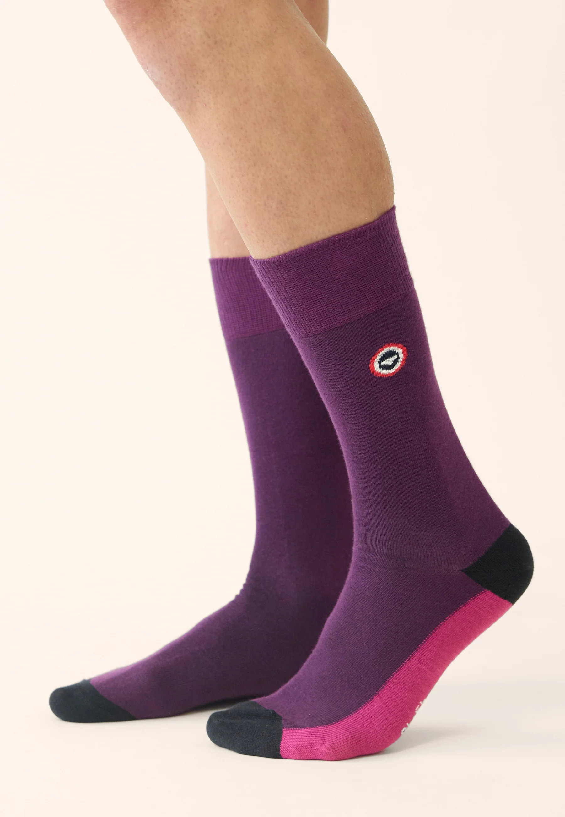 Chaussettes mi-hautes prune fantaisie - Lucas Demi Bloc Prune - Image 2