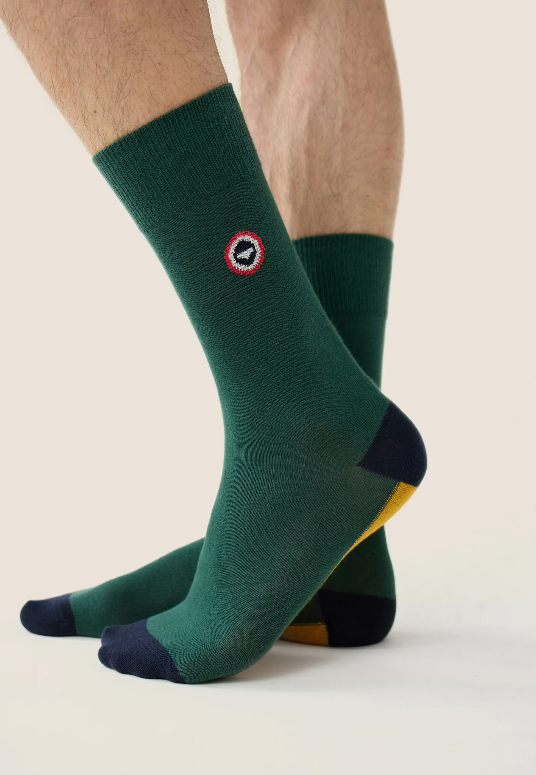 Chaussettes mi-hautes vert sapin et jaune fantaisie - Lucas Bloc Vert Sapin Jaune - Image 2