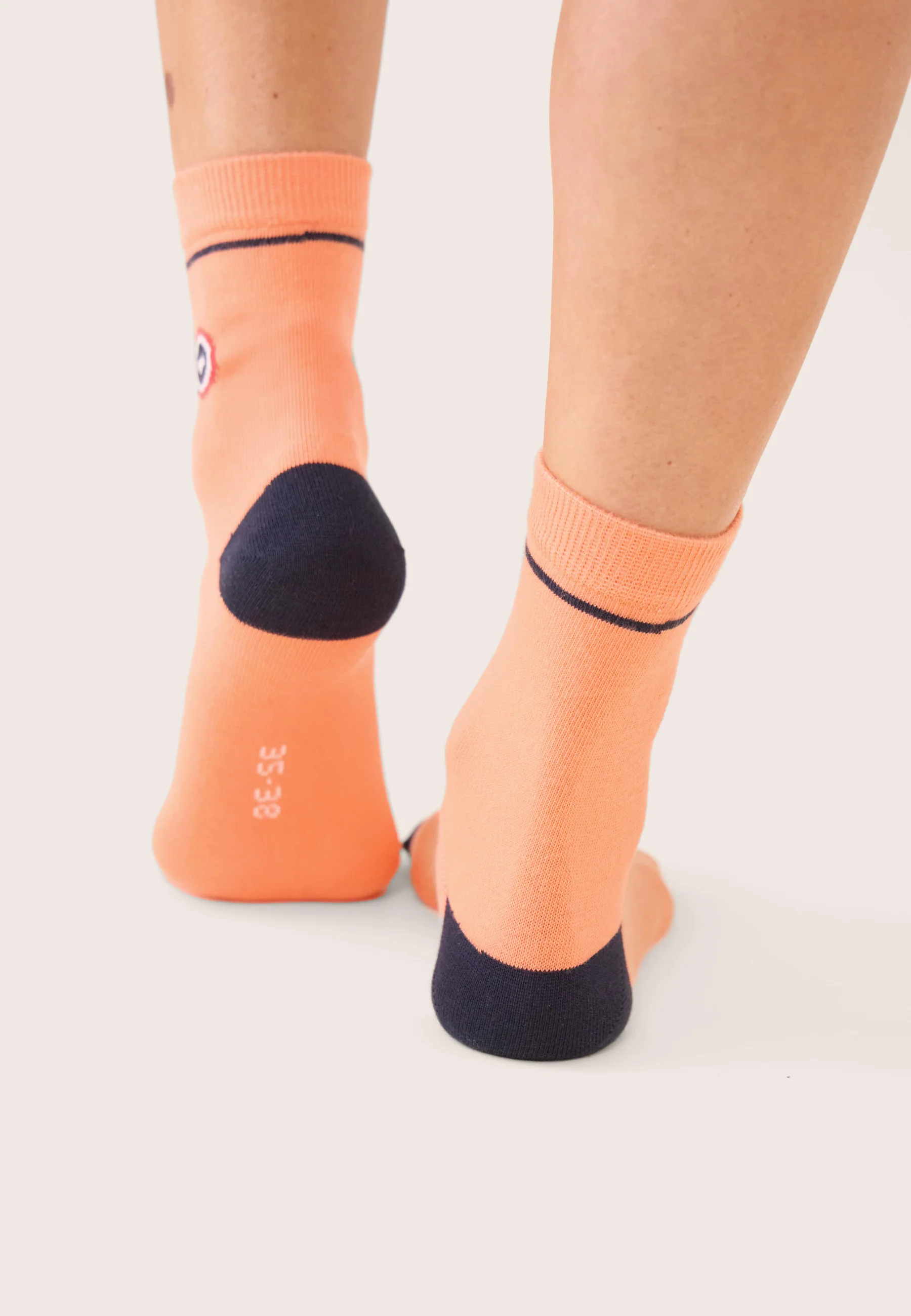 Chaussettes mi-hautes femme rose et bleu marine - Lucie Talon Pointe Rose Pêche Marine - Image 2