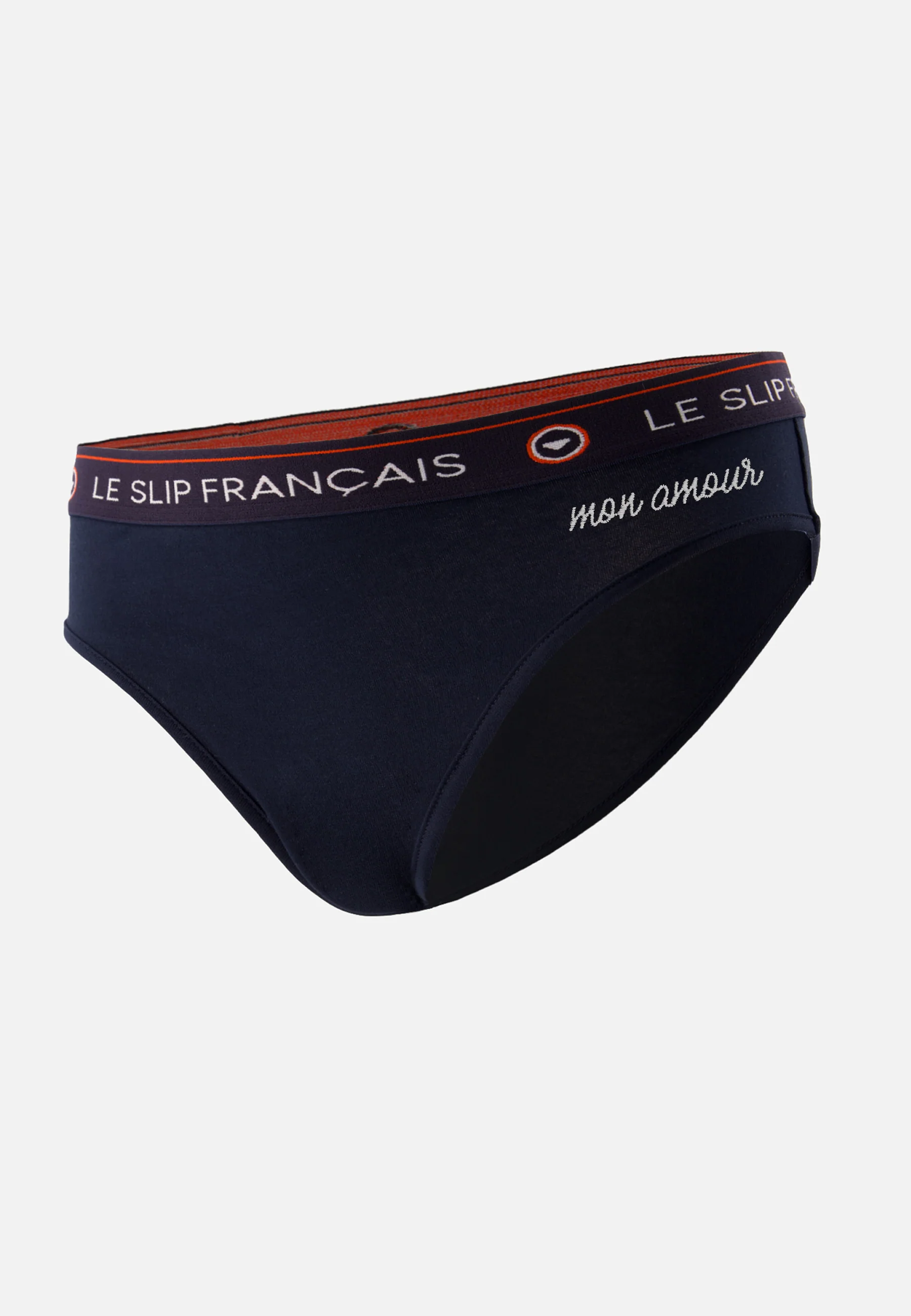 Culotte taille haute bleu marine en coton - Rieuse Marine brodée Mon Amour - Image 4