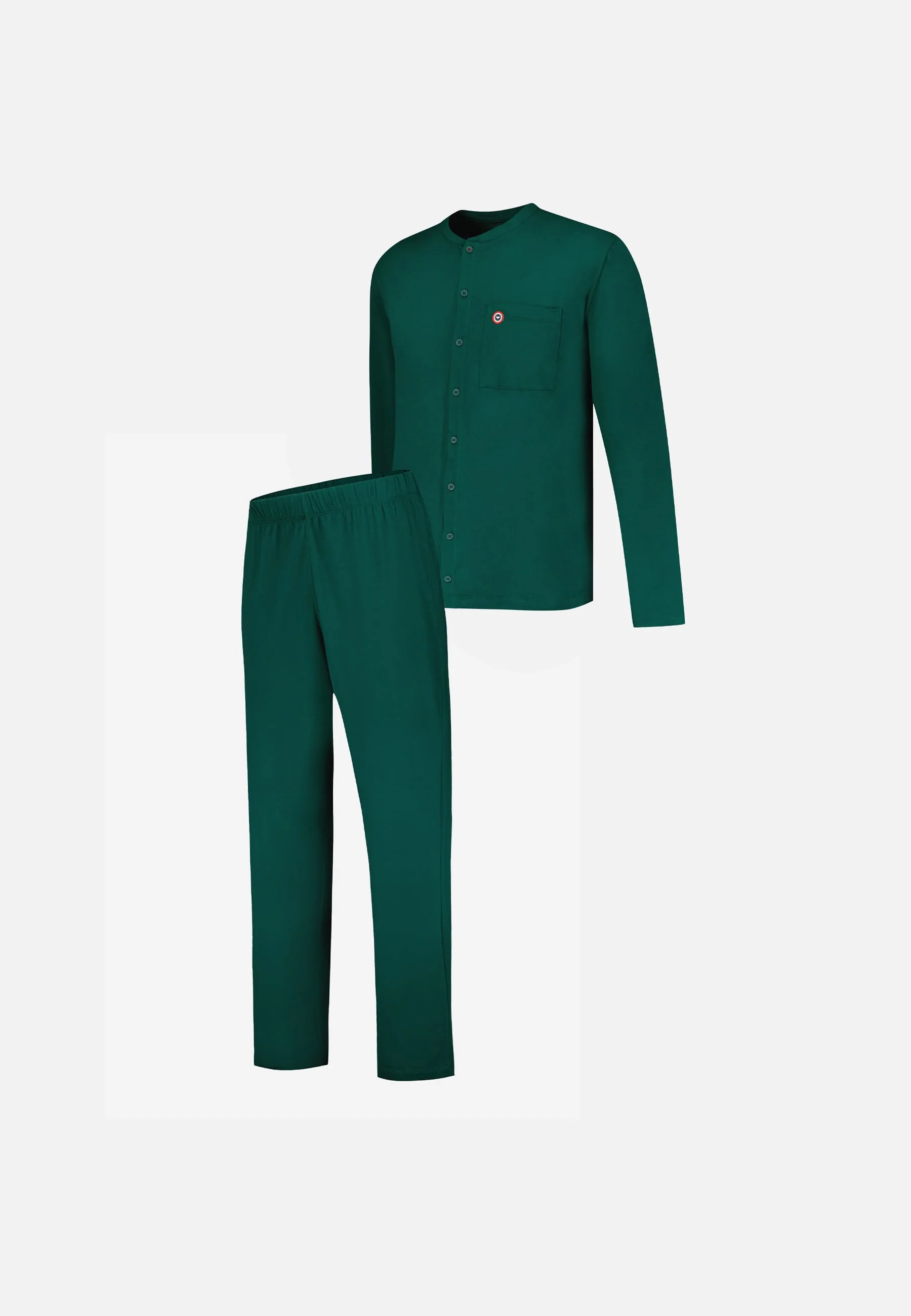 Ensemble pyjama haut et pantalon vert en coton - Pyjama Hugo Haut Manches Longues Et Bas Long Uni Vert - Image 5