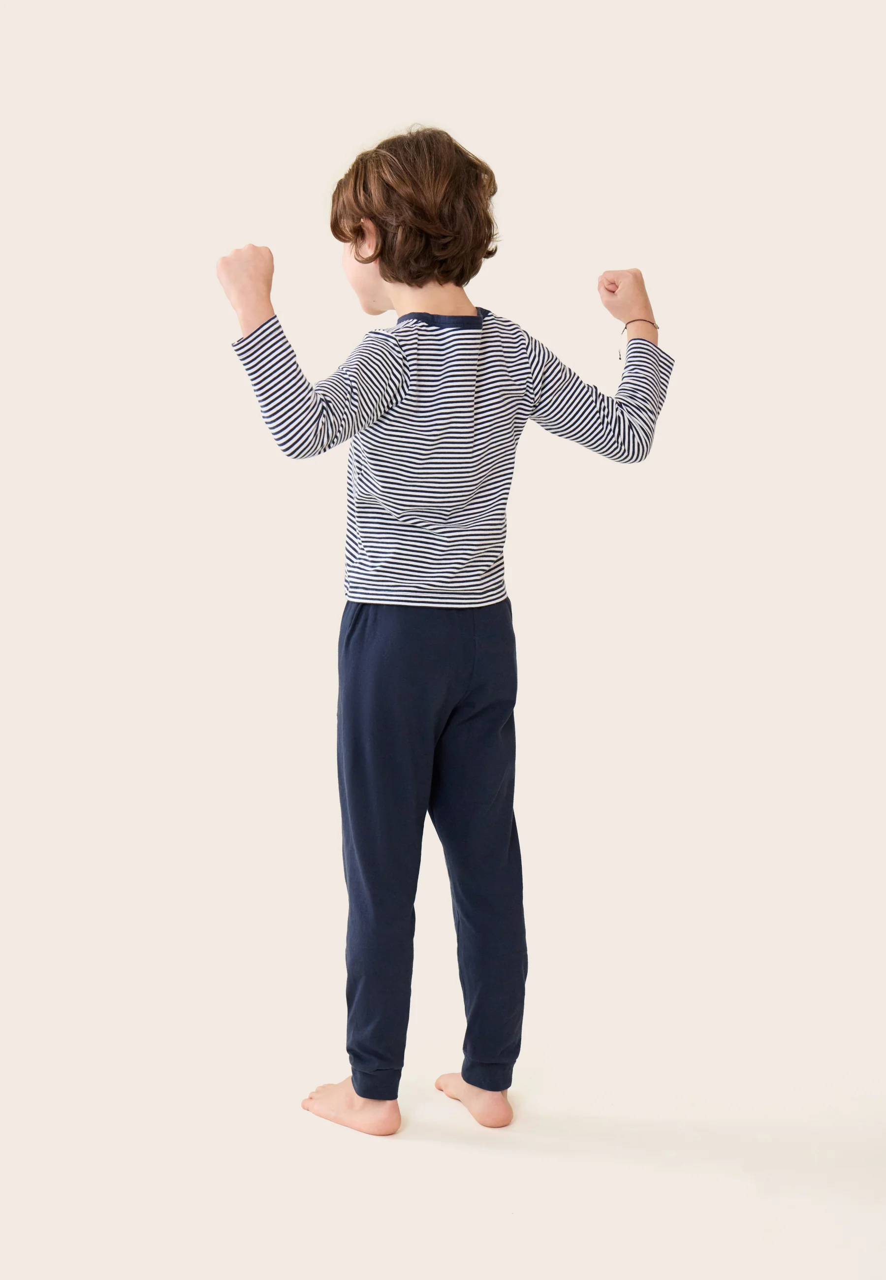 Ensemble pyjama enfant haut marinière et pantalon bleu marine en coton - Petit Jeason Mariniere Marine - Image 3