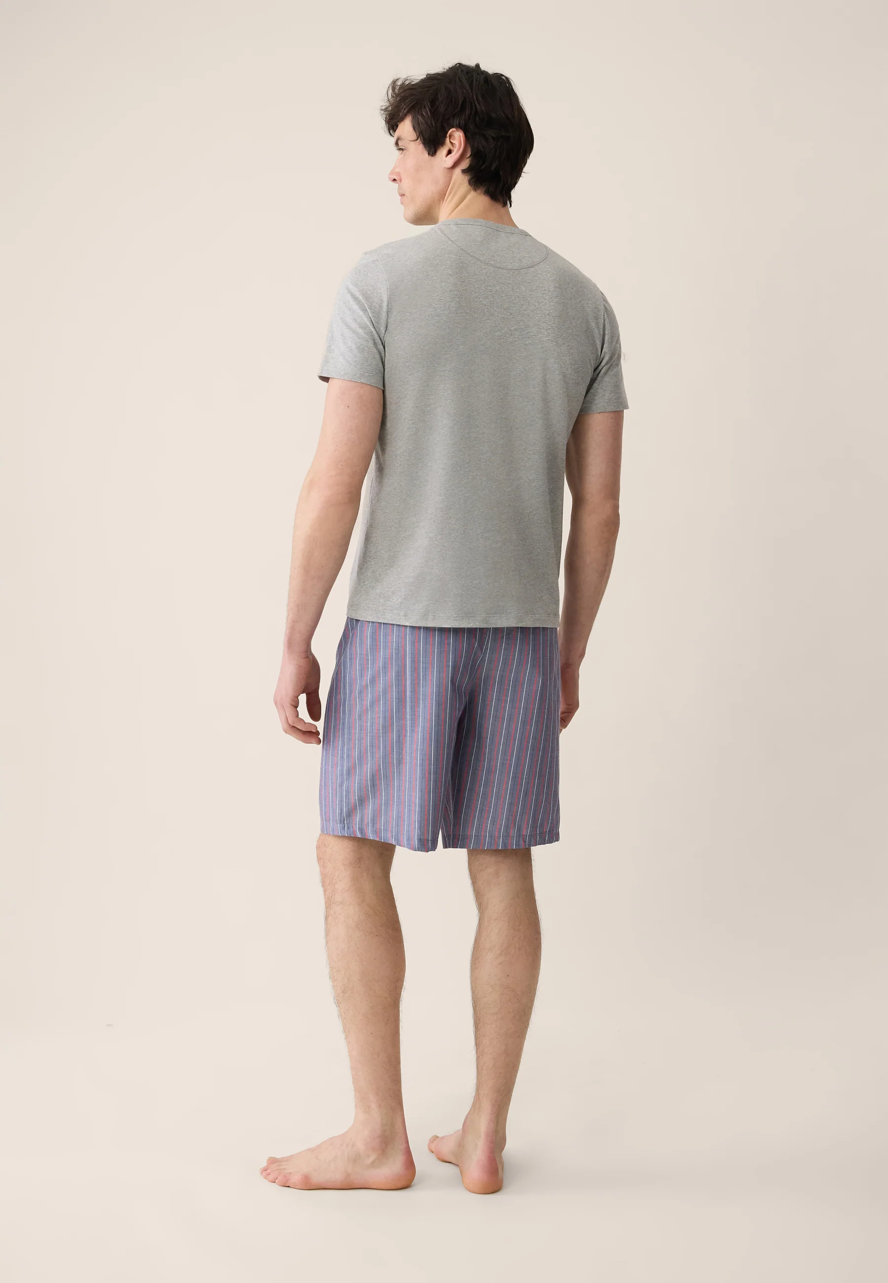 Ensemble pyjama haut et short en coton gris chiné - Pyjama Tristan haut manches courtes Gris Chiné et bas de pyjama court Rayures Tricolores - Image 3