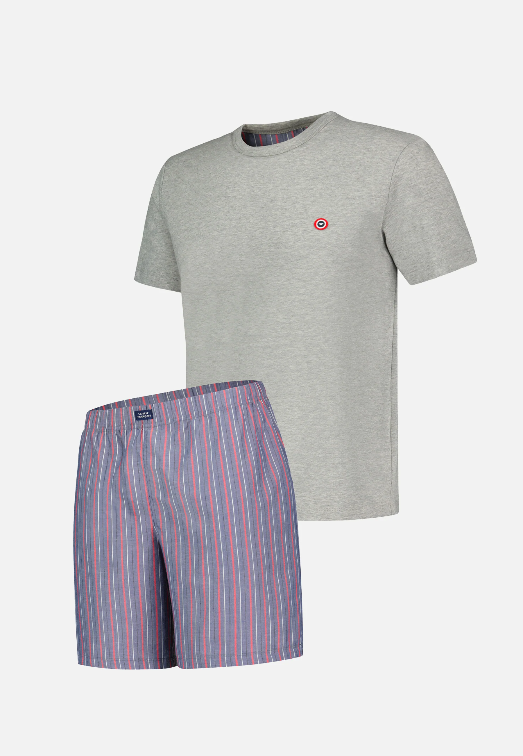 Ensemble pyjama haut et short en coton gris chiné - Pyjama Tristan haut manches courtes Gris Chiné et bas de pyjama court Rayures Tricolores - Image 4