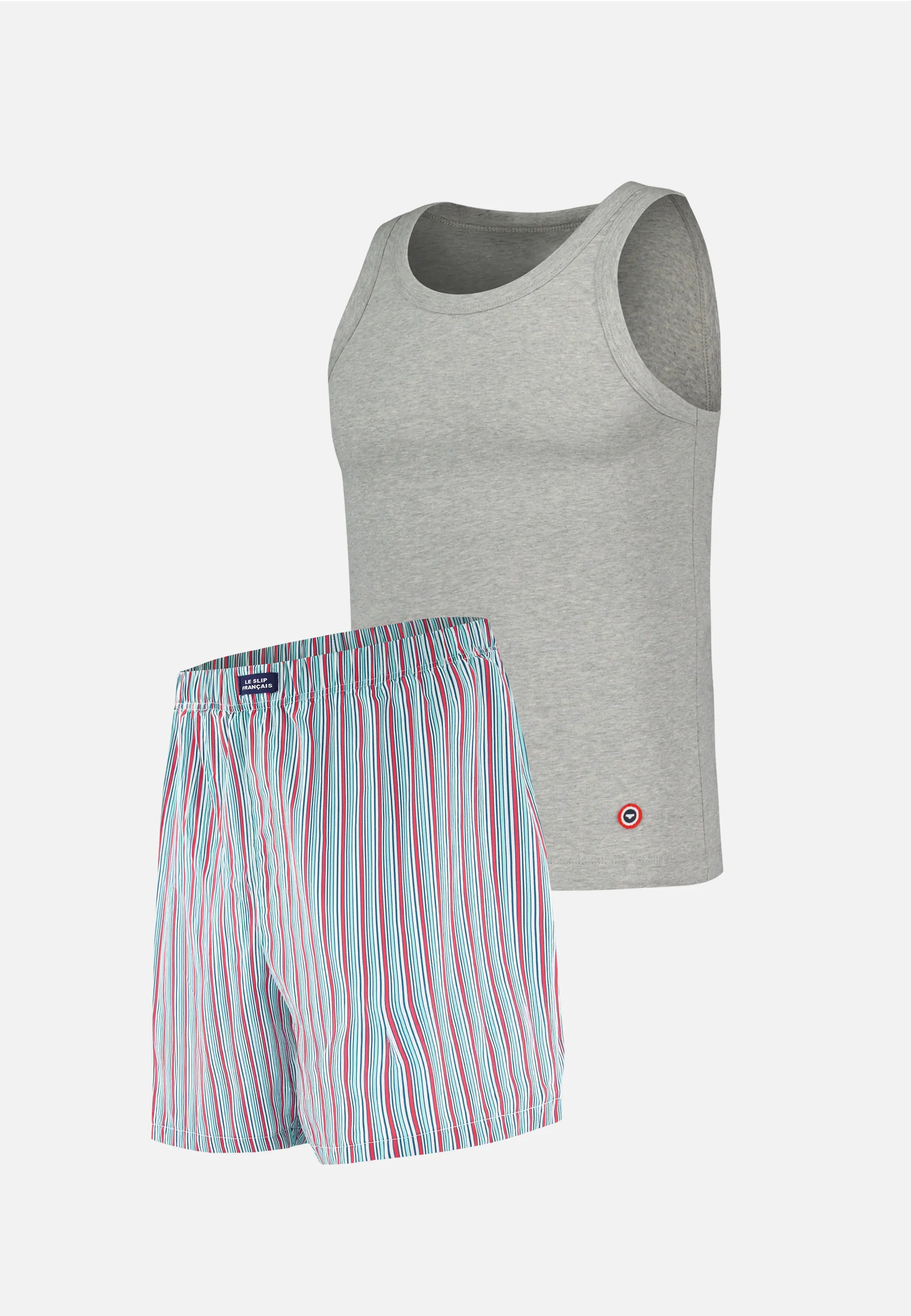 Ensemble pyjama débardeur et short en coton - Pyjama haut sans manches Fulminant gris et bas de pyjama court Jacquot Rayures Matelas Rose Cerise - Image 5