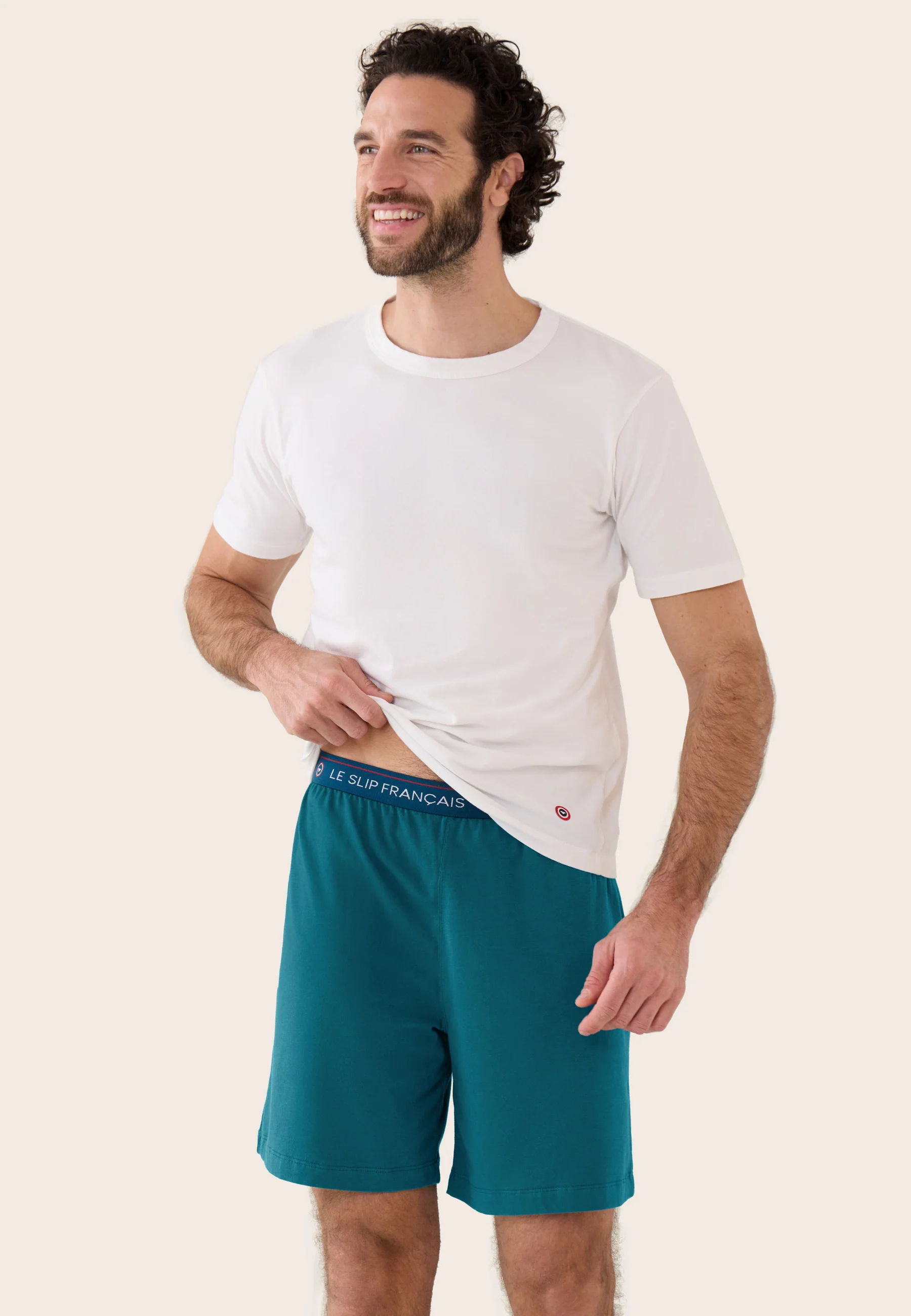Ensemble pyjama haut et short en coton - Pyjama haut manches courtes formidable Marine et bas de pyjama court invincible Bleu Canard