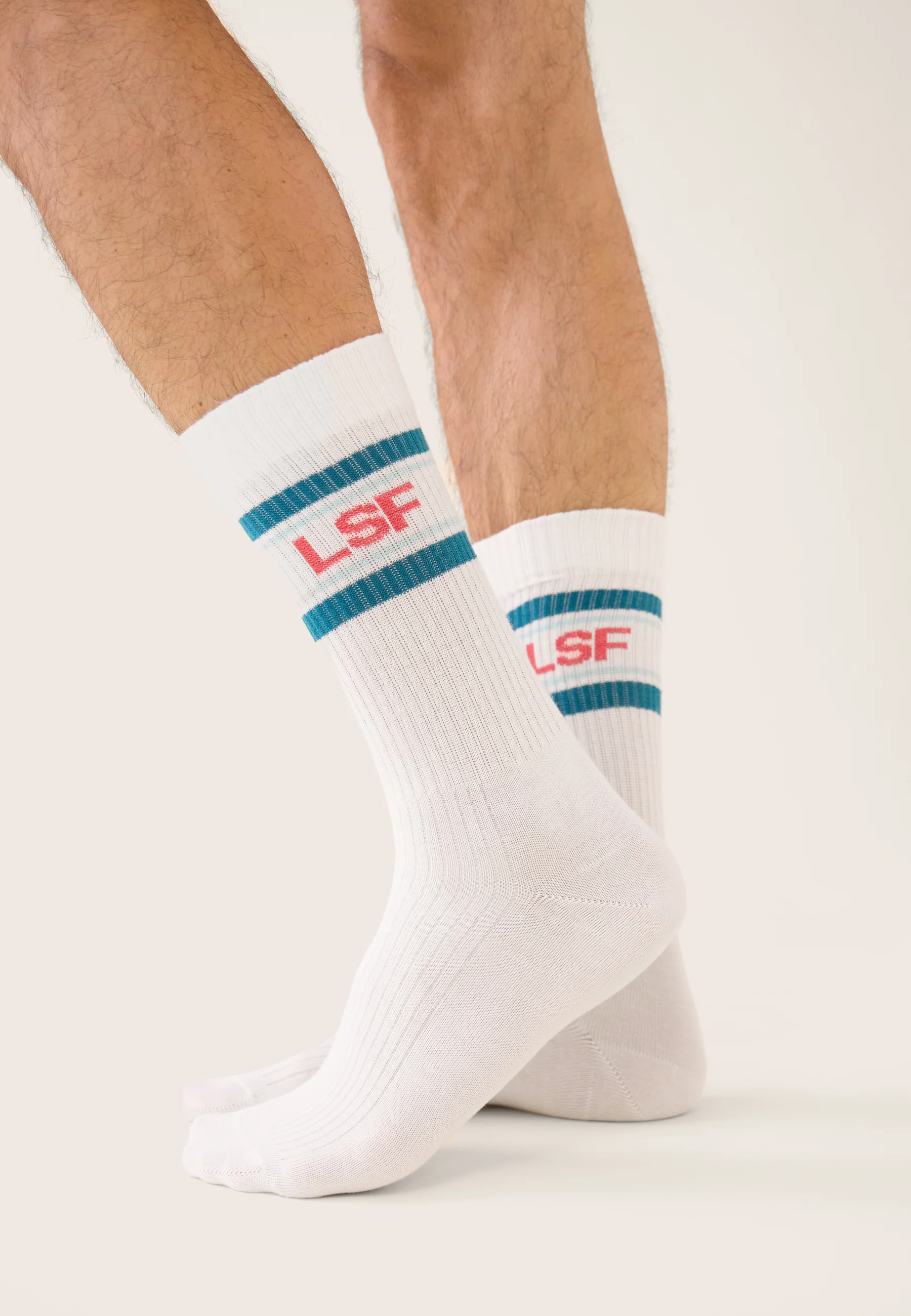 Lot de 2 chaussettes de sport mi-hautes - Chaussettes Lignes et Rayées Bleu Canard Vert D'Eau Rose Cerise - Image 3