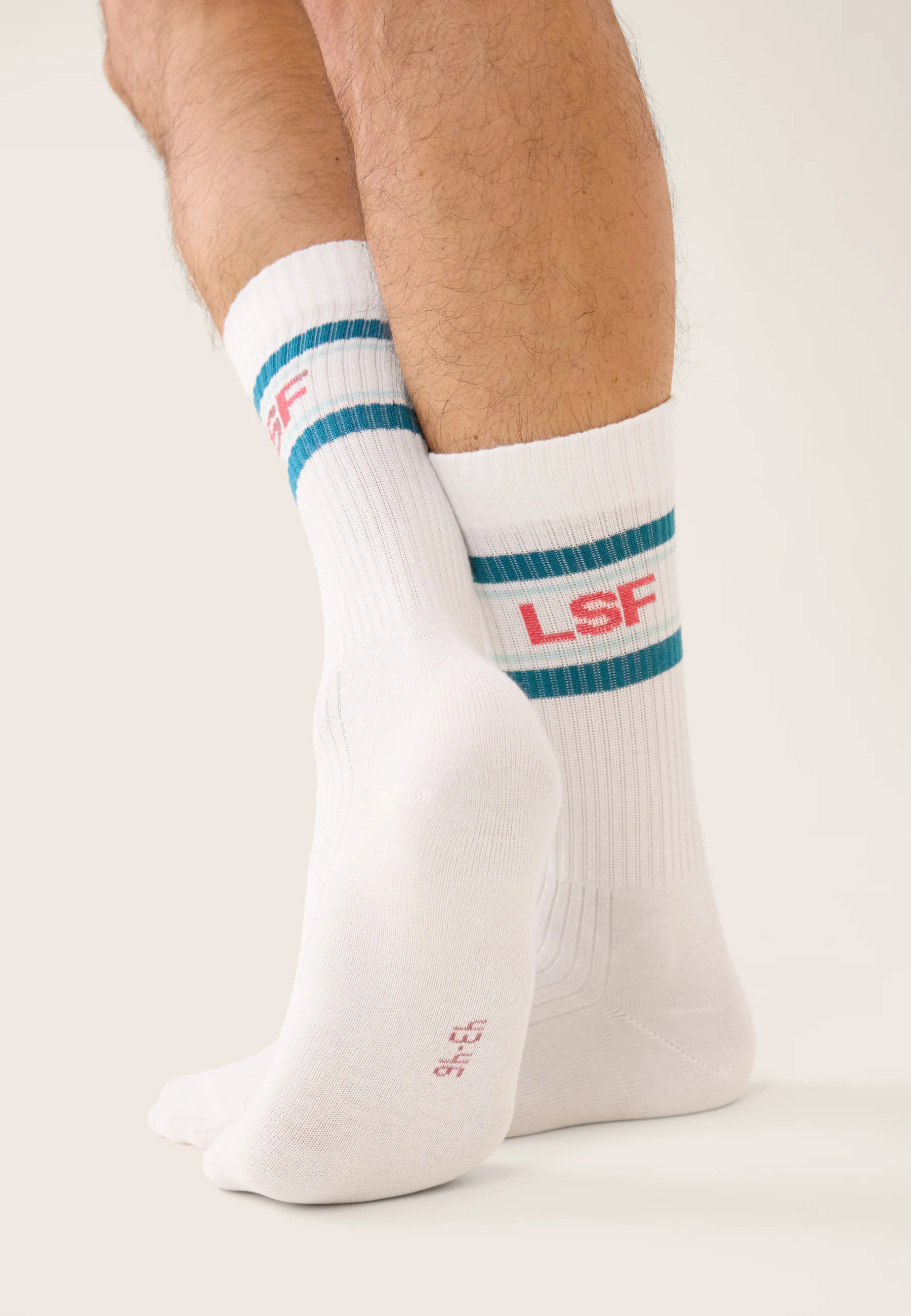 Lot de 2 chaussettes de sport mi-hautes - Chaussettes Lignes et Rayées Bleu Canard Vert D'Eau Rose Cerise - Image 5