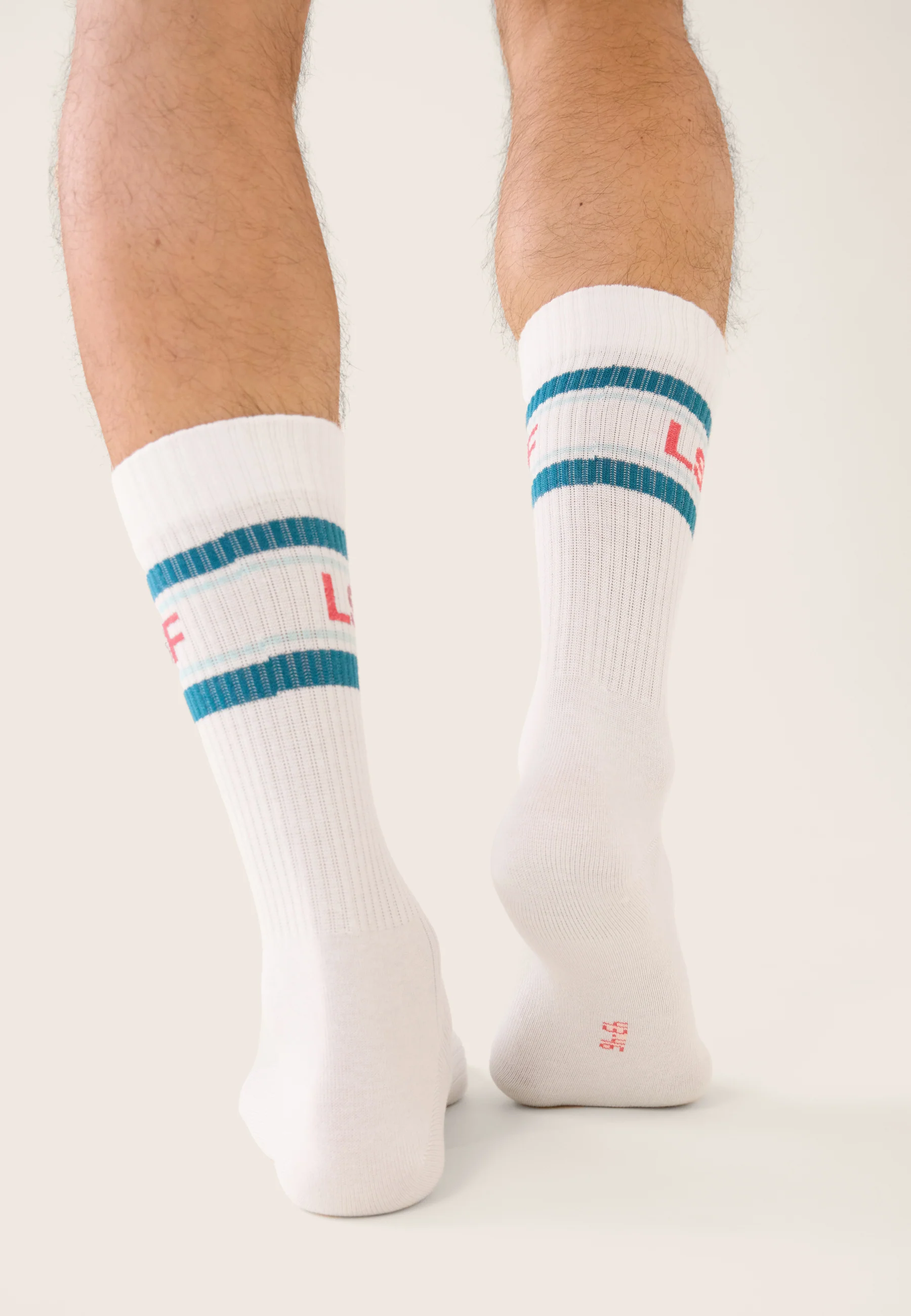 Lot de 2 chaussettes de sport mi-hautes - Chaussettes Lignes et Rayées Bleu Canard Vert D'Eau Rose Cerise - Image 7