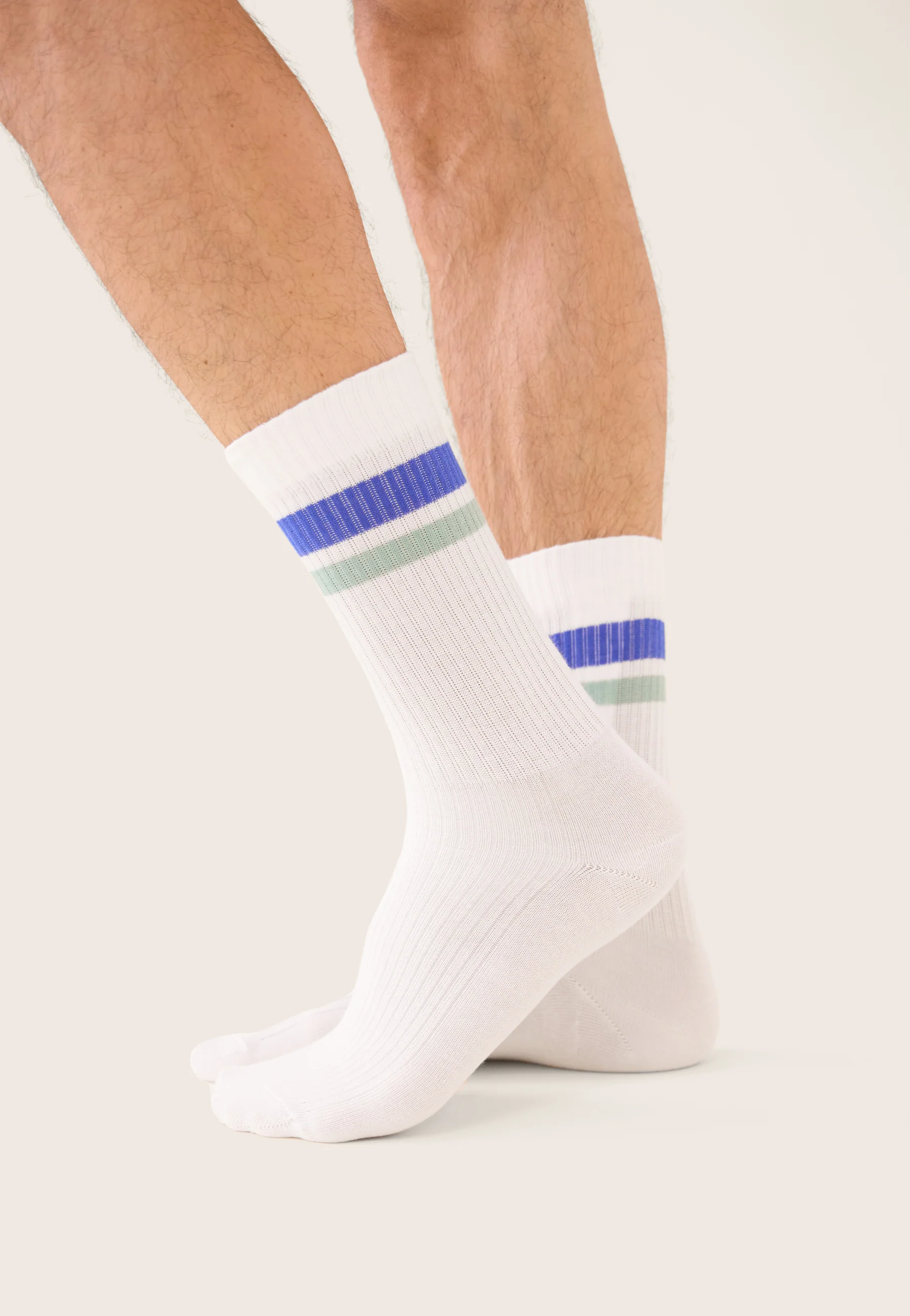 Lot de 2 chaussettes de sport mi-hautes rayées - Chaussettes Fantaisies Bleu Nautique Vert Azur - Image 3