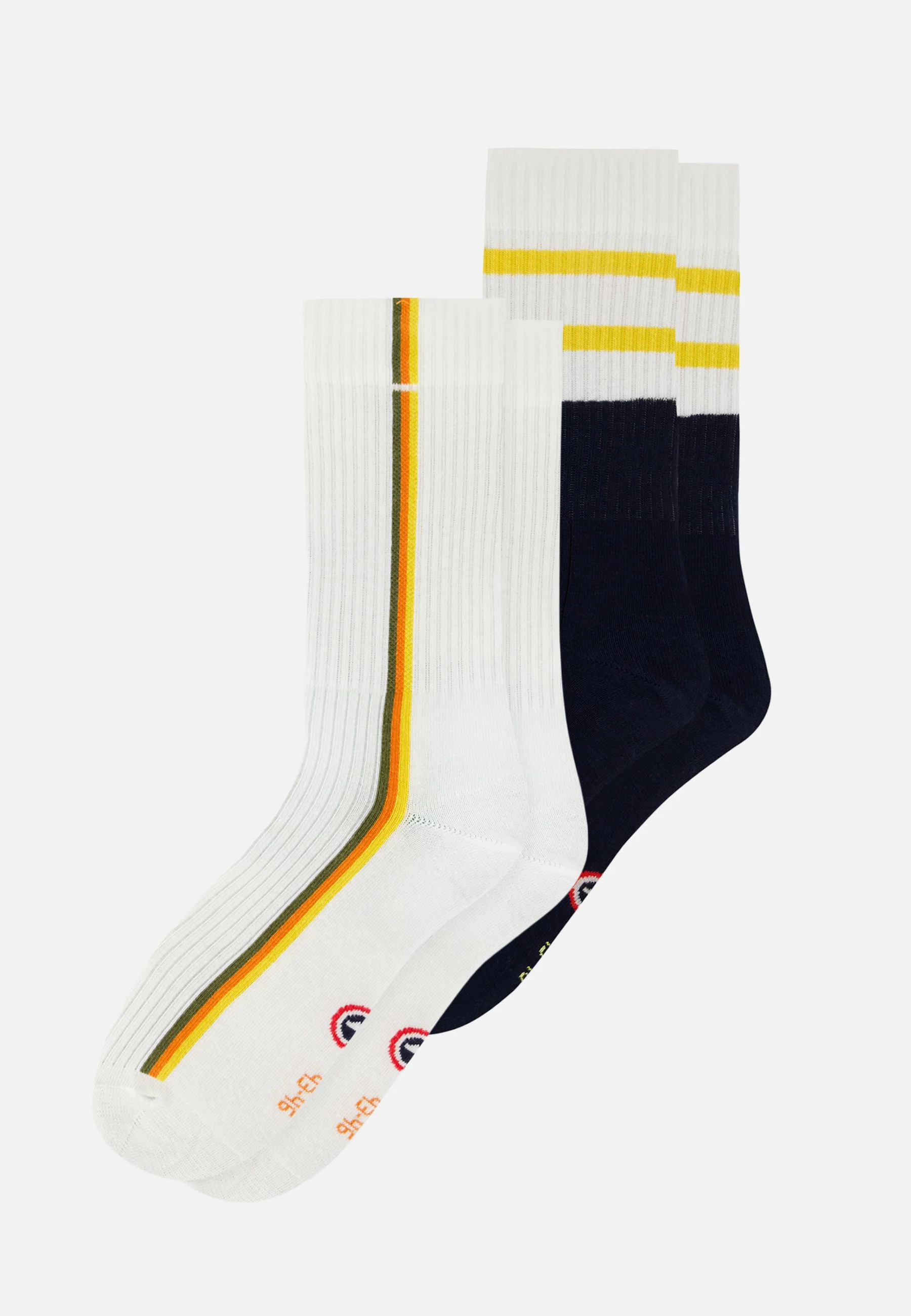 Lot de 2 chaussettes mi-hautes en coton - Chaussettes Lignes Kaki Veronese Bloc Jaune Citron