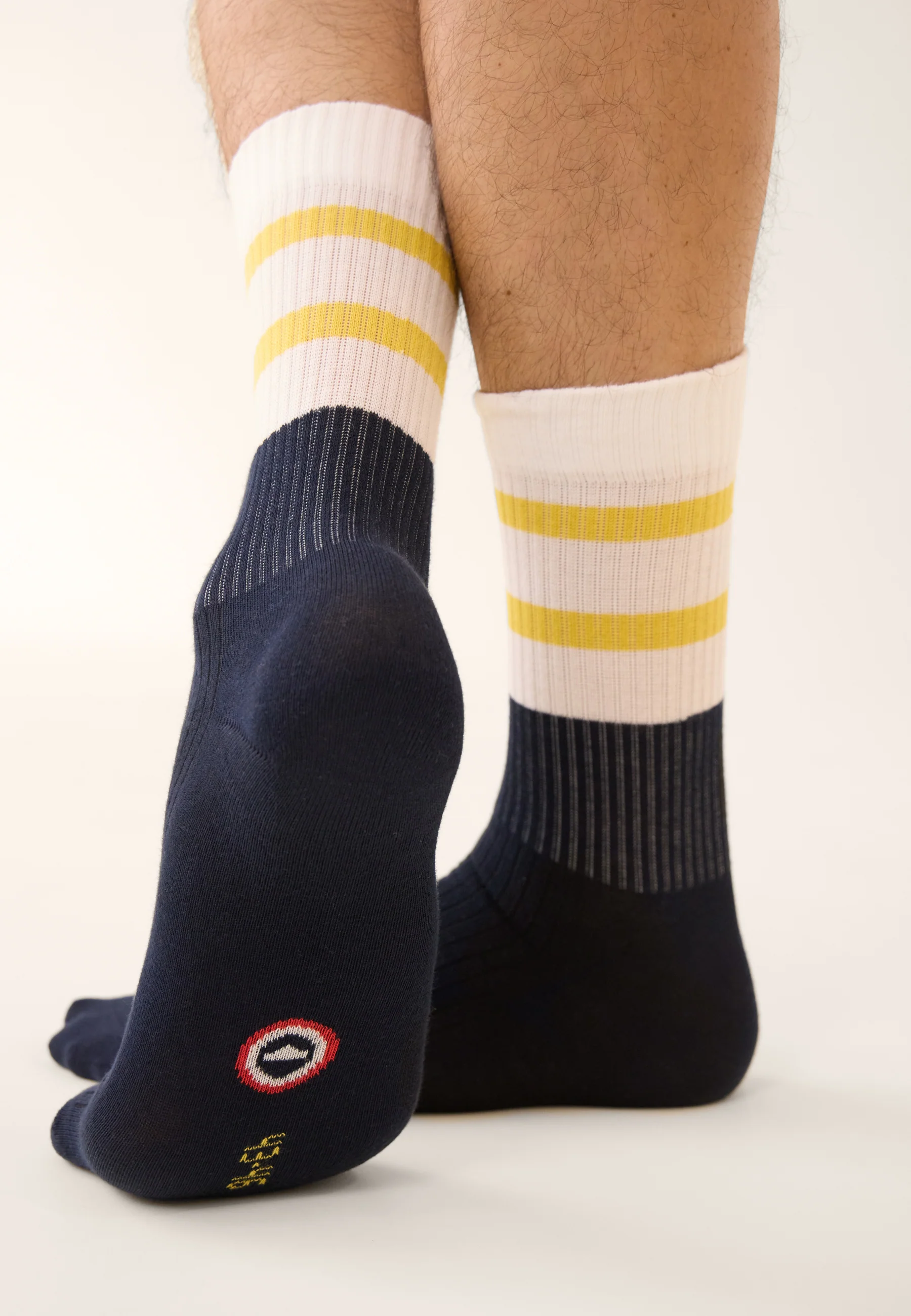 Lot de 2 chaussettes mi-hautes en coton - Chaussettes Lignes Kaki Veronese Bloc Jaune Citron - Image 5