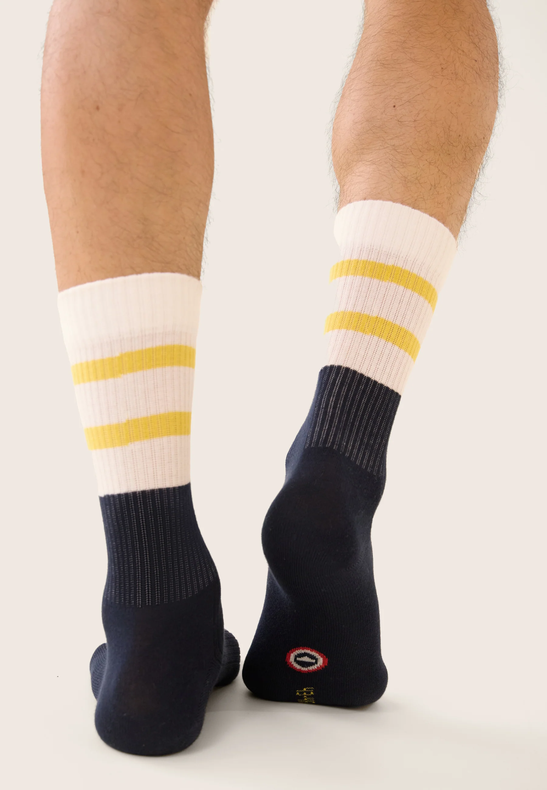 Lot de 2 chaussettes mi-hautes en coton - Chaussettes Lignes Kaki Veronese Bloc Jaune Citron - Image 7