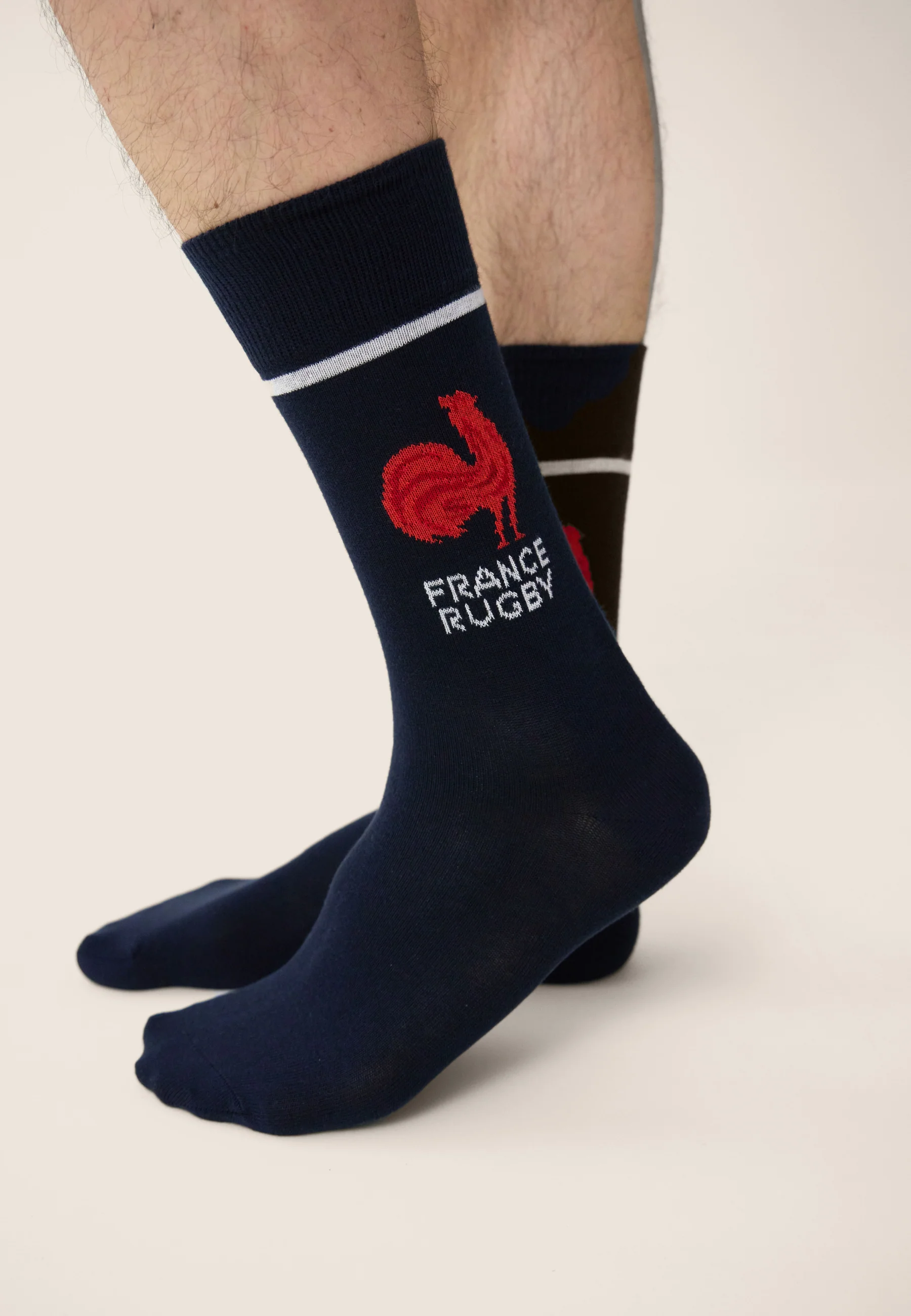 Lot de 2 chaussettes mi-hautes en coton - Chaussettes XV De France Rugby Marine Rouge Cerise - Image 2