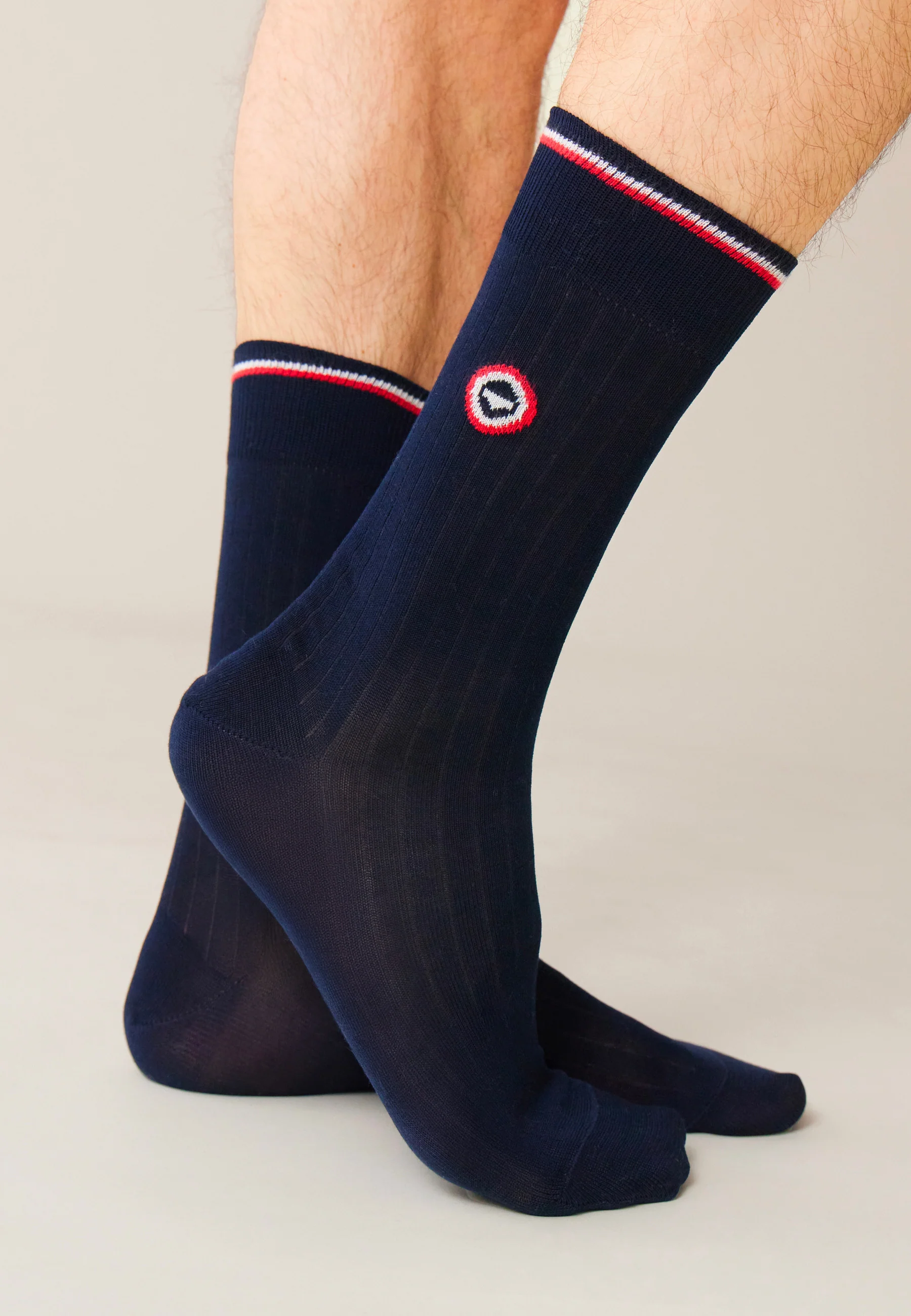 Lot de 2 chaussettes mi-hautes en fil d'Écosse - Chaussettes Marine Bleu Nautique - Image 3
