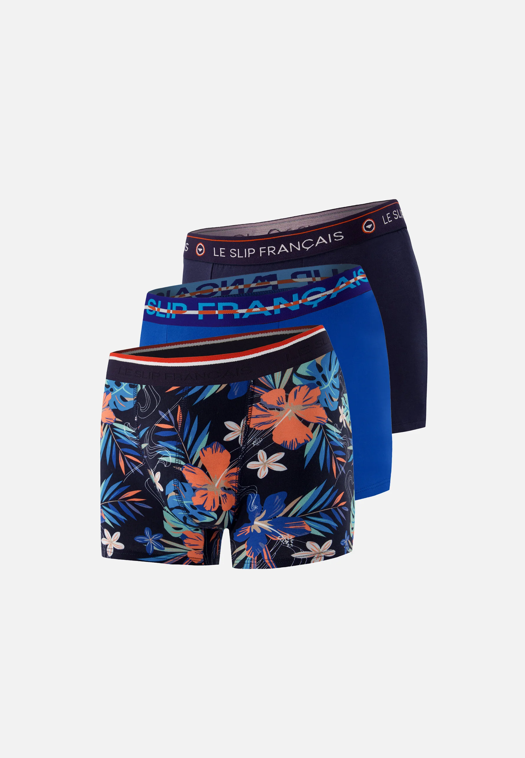 Lot de 3 boxers en coton - Boxers Marine Bleu Nautique Hawaï