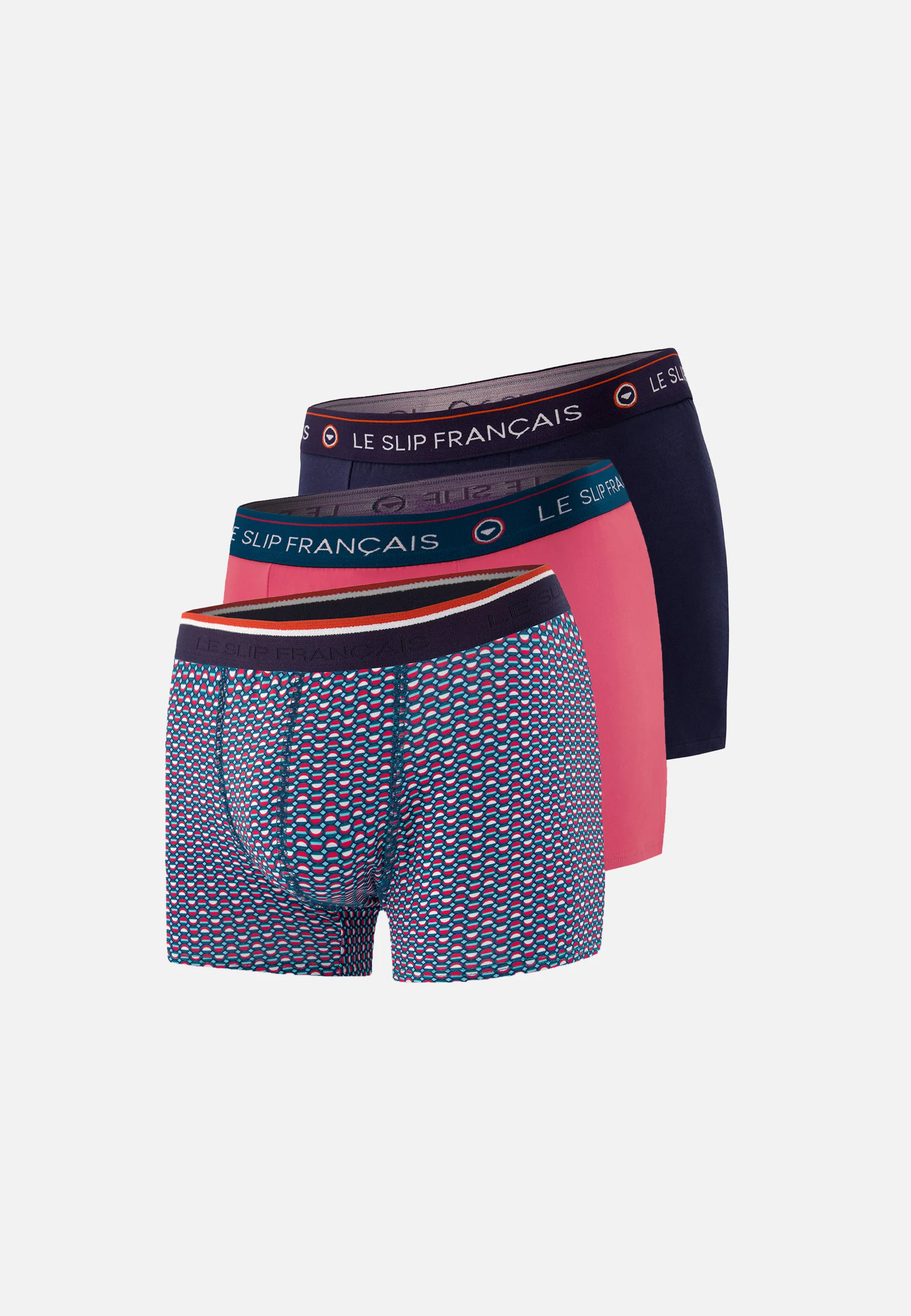 Lot de 3 boxers en coton - Boxers Marine Cercle Vert D'Eau Rose Cerise