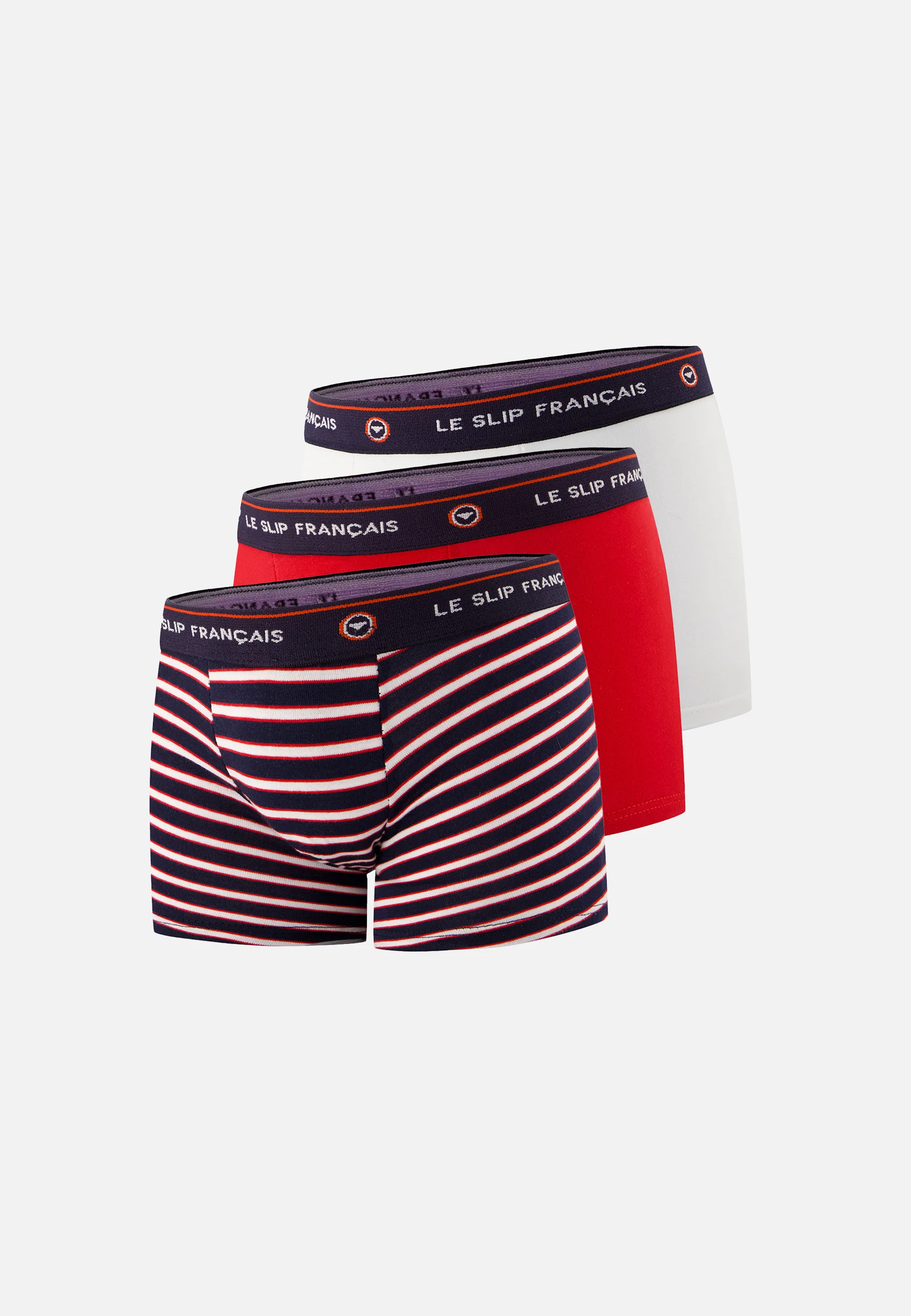 Lot de 3 Boxers Enfant en coton - Boxers  Rouge Blanc Rayure Tricolore