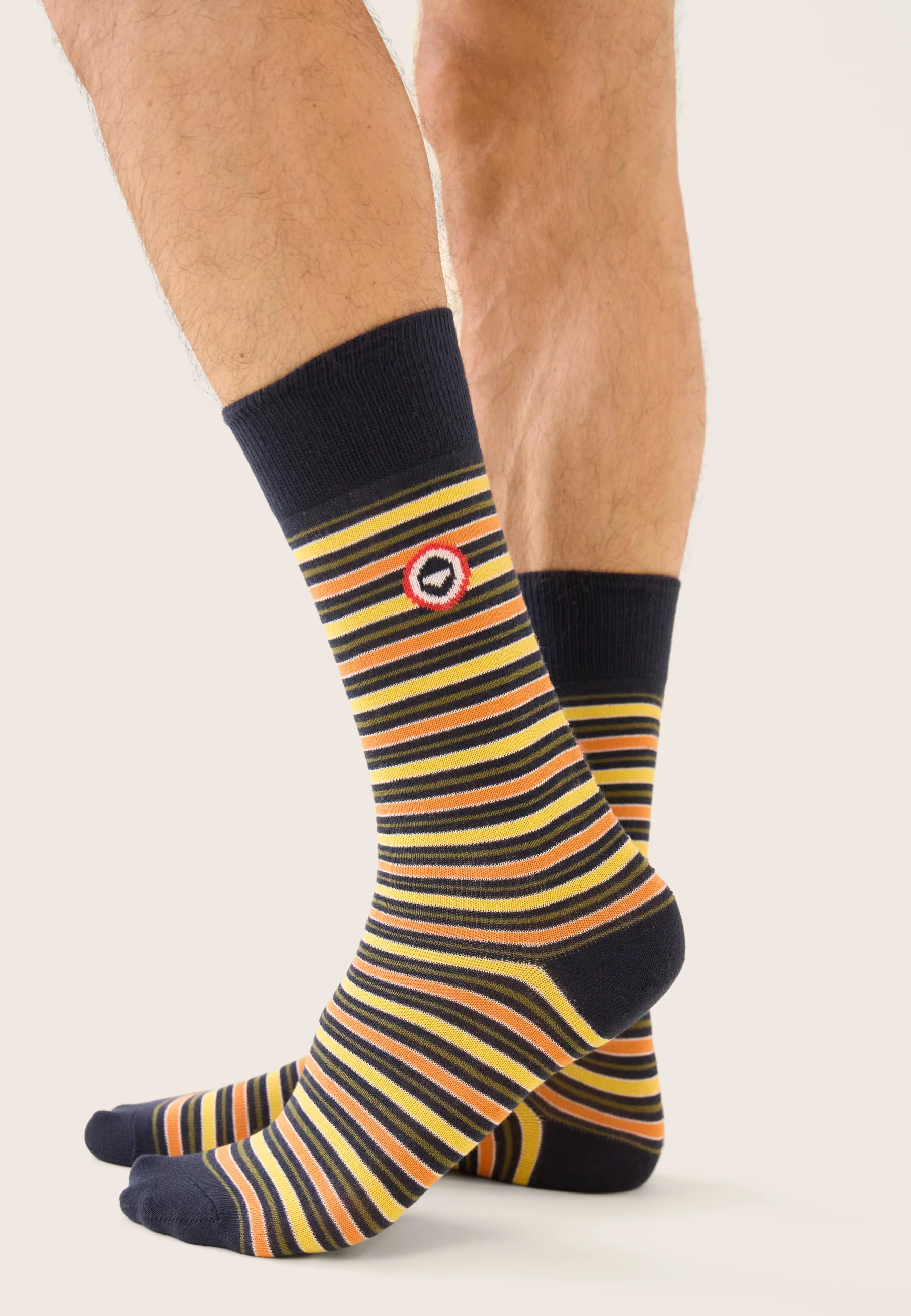 Lot de 3 chaussettes mi-hautes en coton - Chaussettes Rayures Kaki Veronese Orange Marine - Image 2