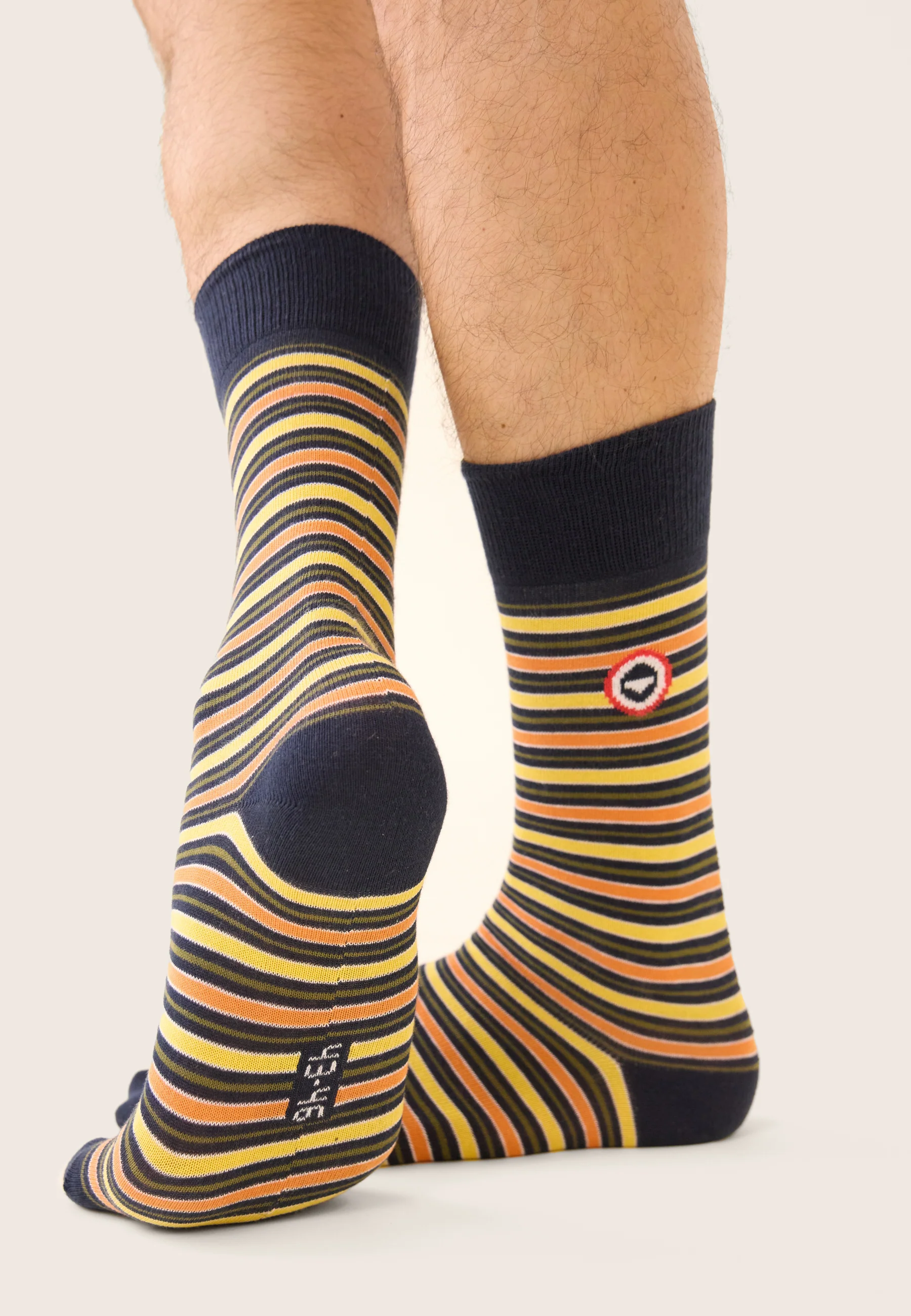 Lot de 3 chaussettes mi-hautes en coton - Chaussettes Rayures Kaki Veronese Orange Marine - Image 5