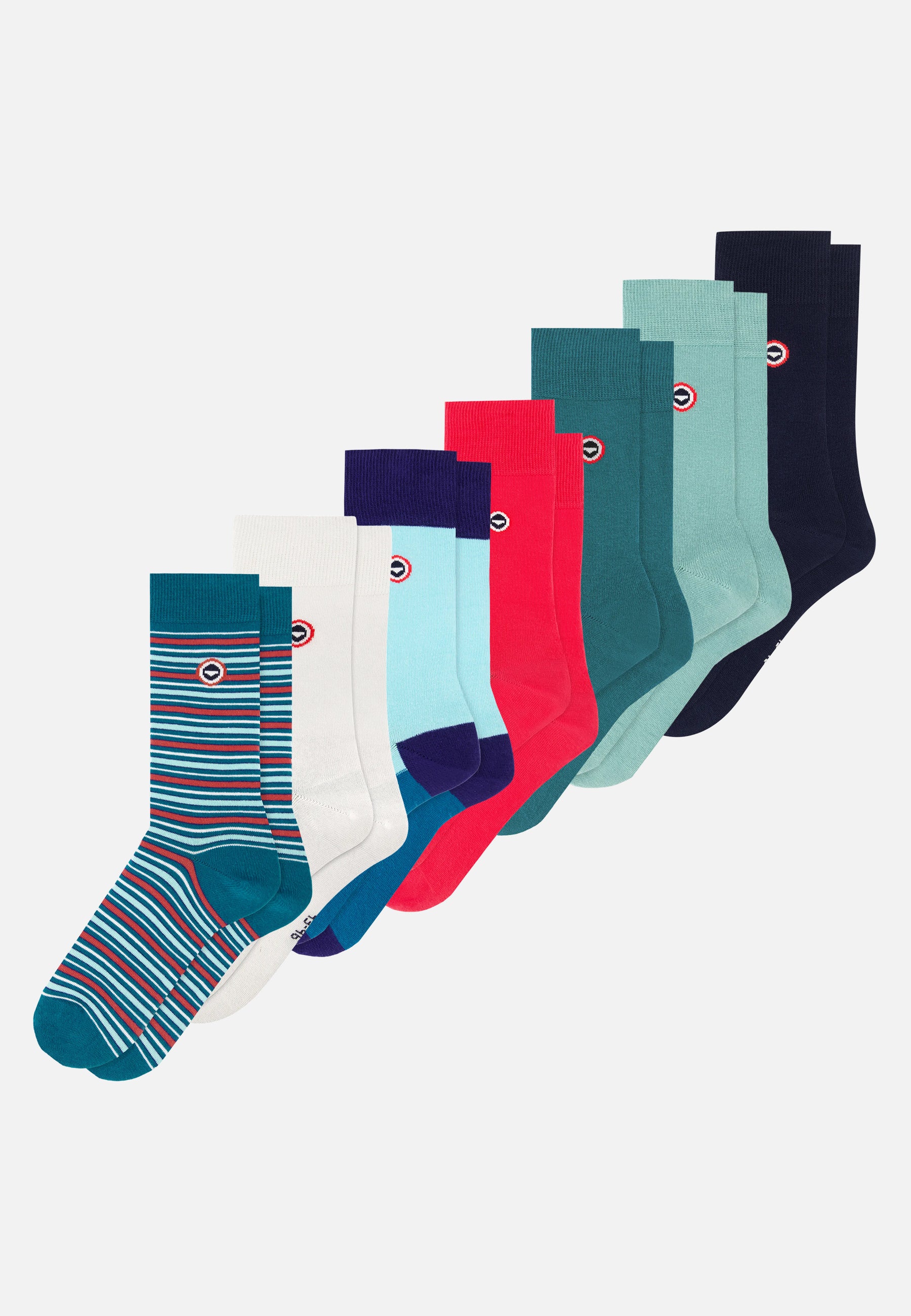 Lot de 7 chaussettes mi-hautes - Chaussettes Marine Rayures Rose Cerise Indigo Bleu Canard Vert Azur Blanc