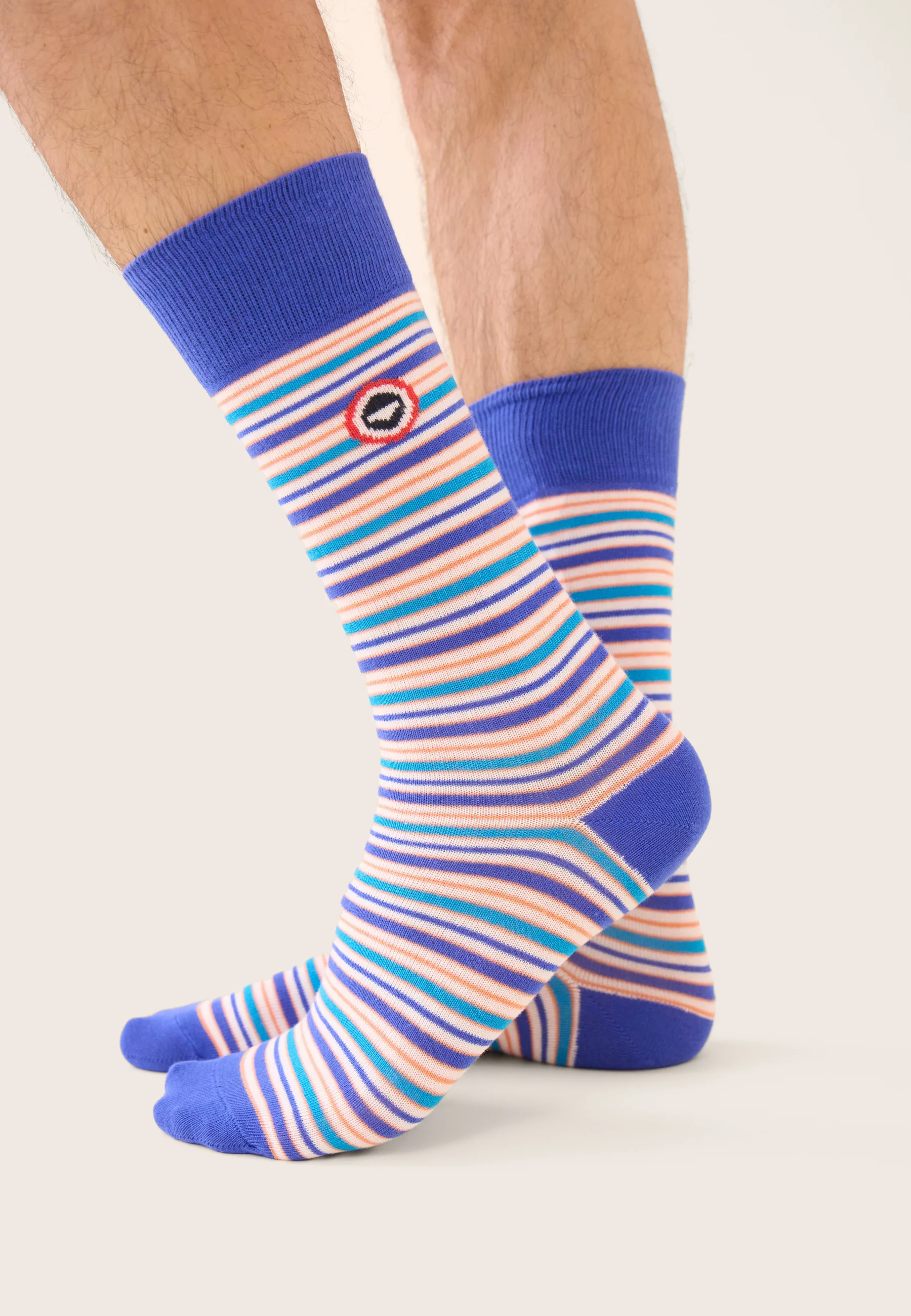 Lot de 7 chaussettes mi-hautes en coton - Chaussettes Vert Azur Matelas Bleu Nautique Orange Rayures Blanches Marine Blanc - Image 7