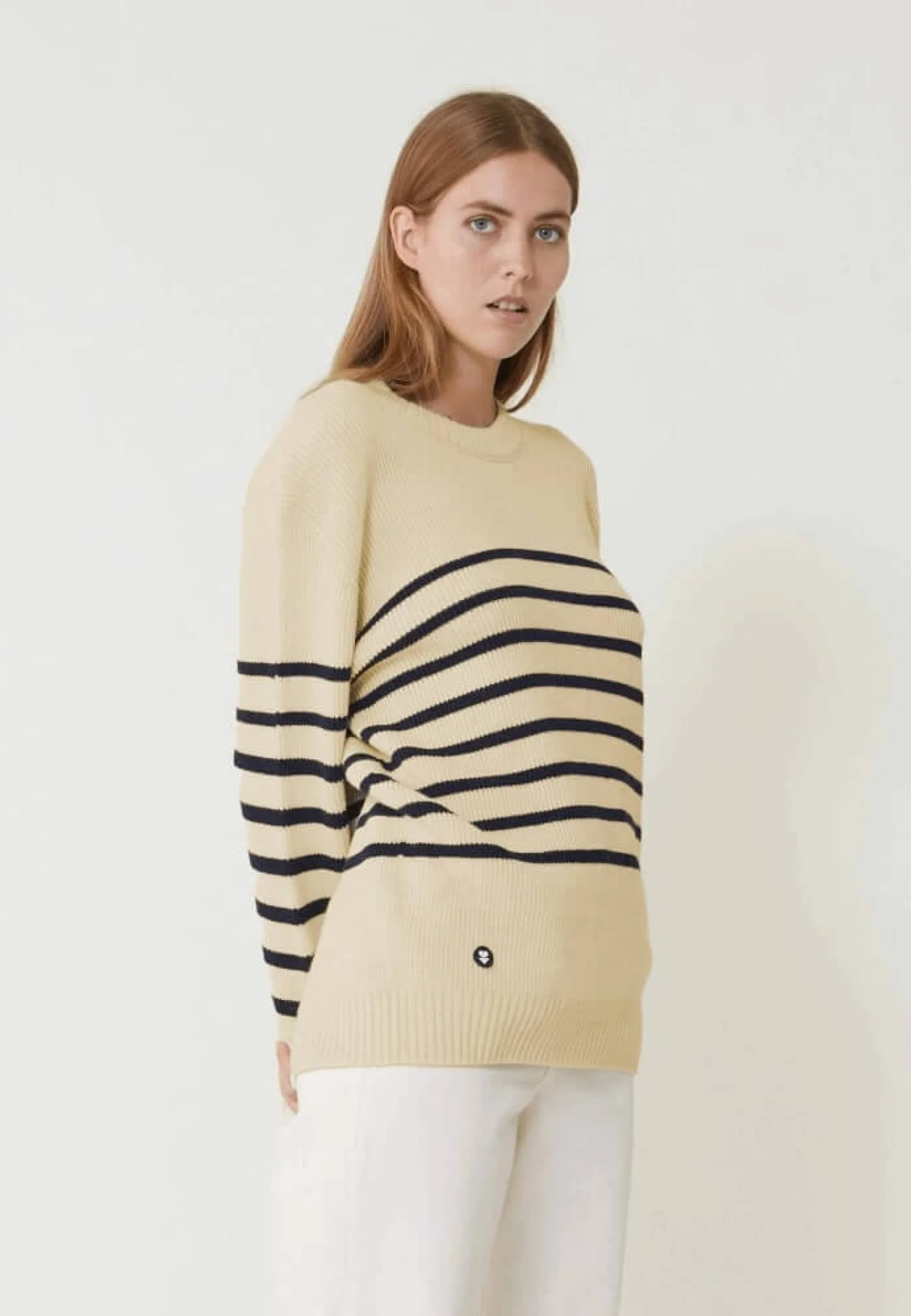 Pull mixte en laine française - Lude Marinière Ecru Marine - Image 10