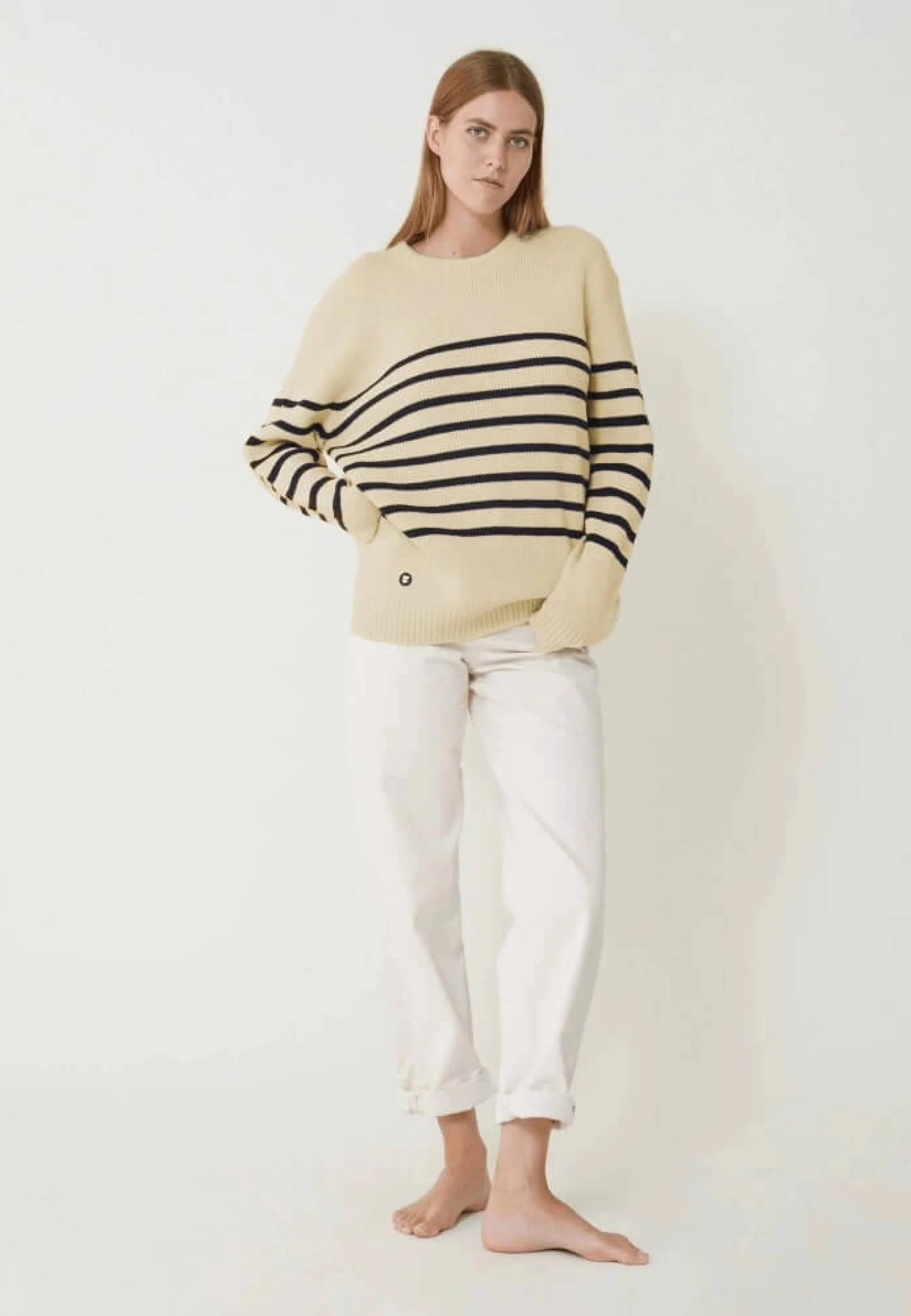 Pull mixte en laine française - Lude Marinière Ecru Marine - Image 11