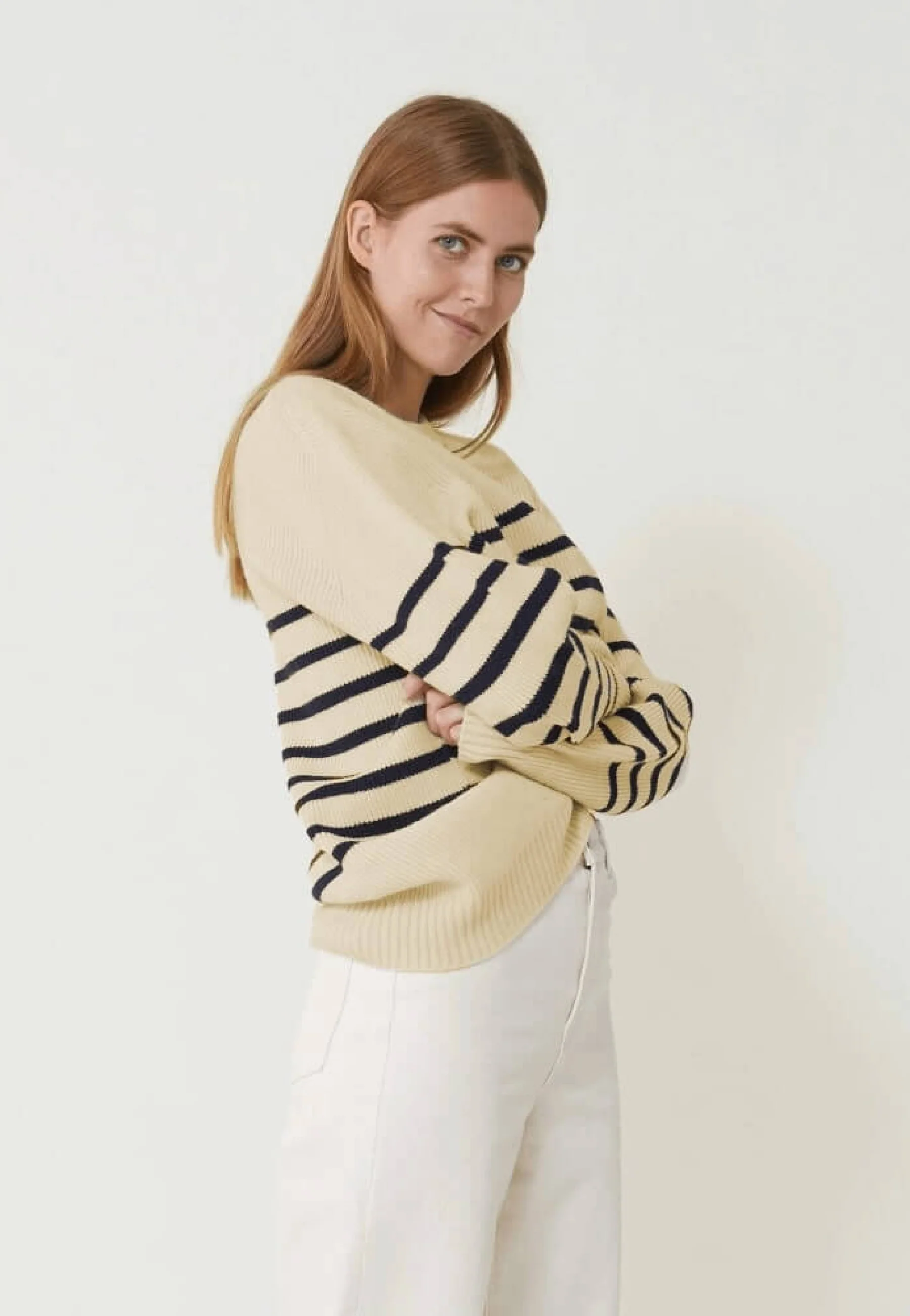 Pull mixte en laine française - Lude Marinière Ecru Marine - Image 12