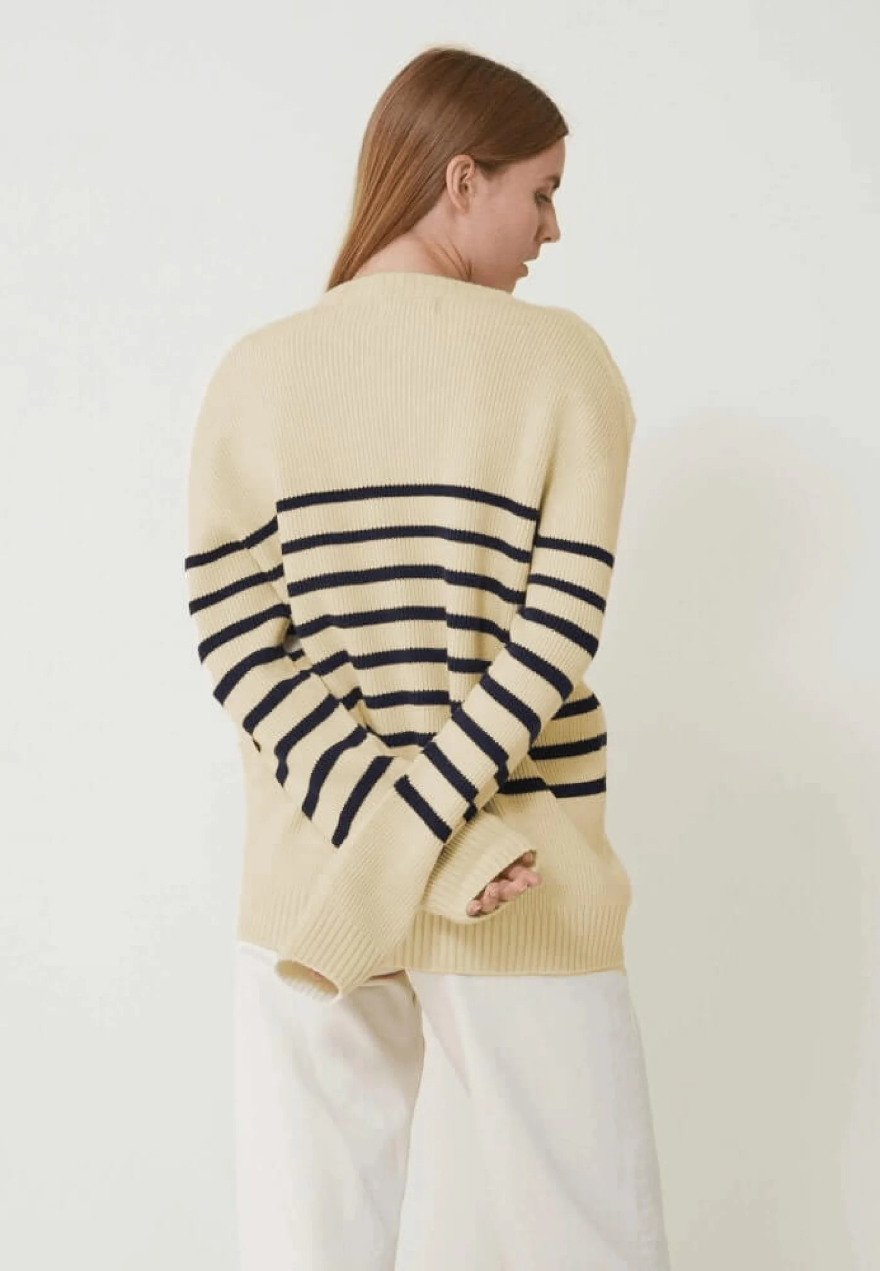Pull mixte en laine française - Lude Marinière Ecru Marine - Image 14