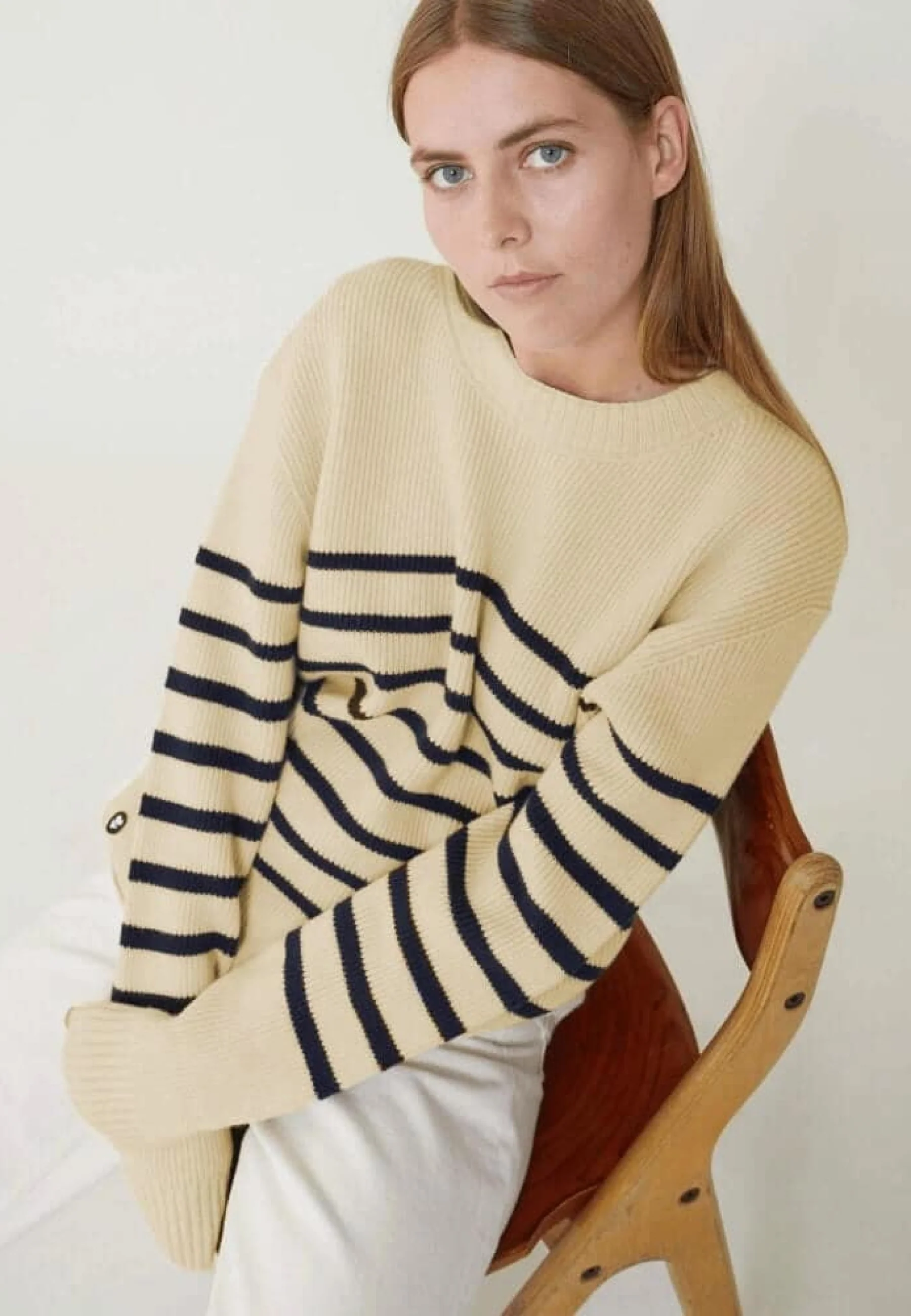 Pull mixte en laine française - Lude Marinière Ecru Marine - Image 17