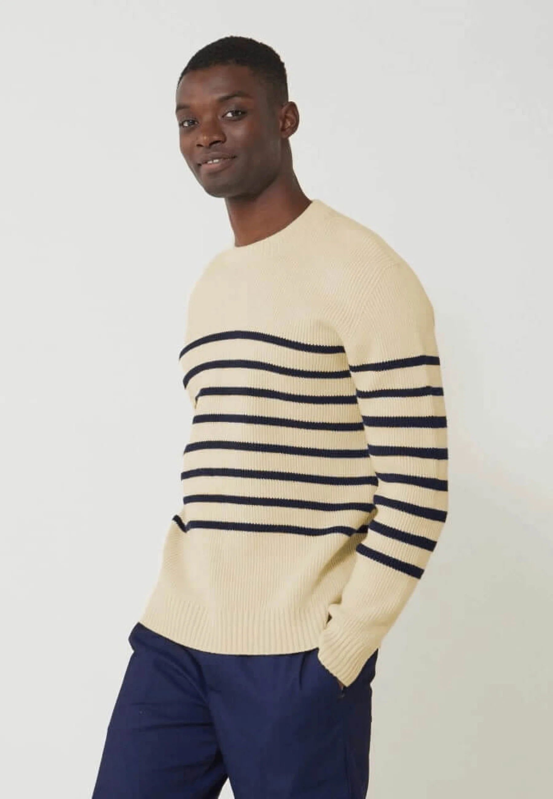 Pull mixte en laine française - Lude Marinière Ecru Marine - Image 3
