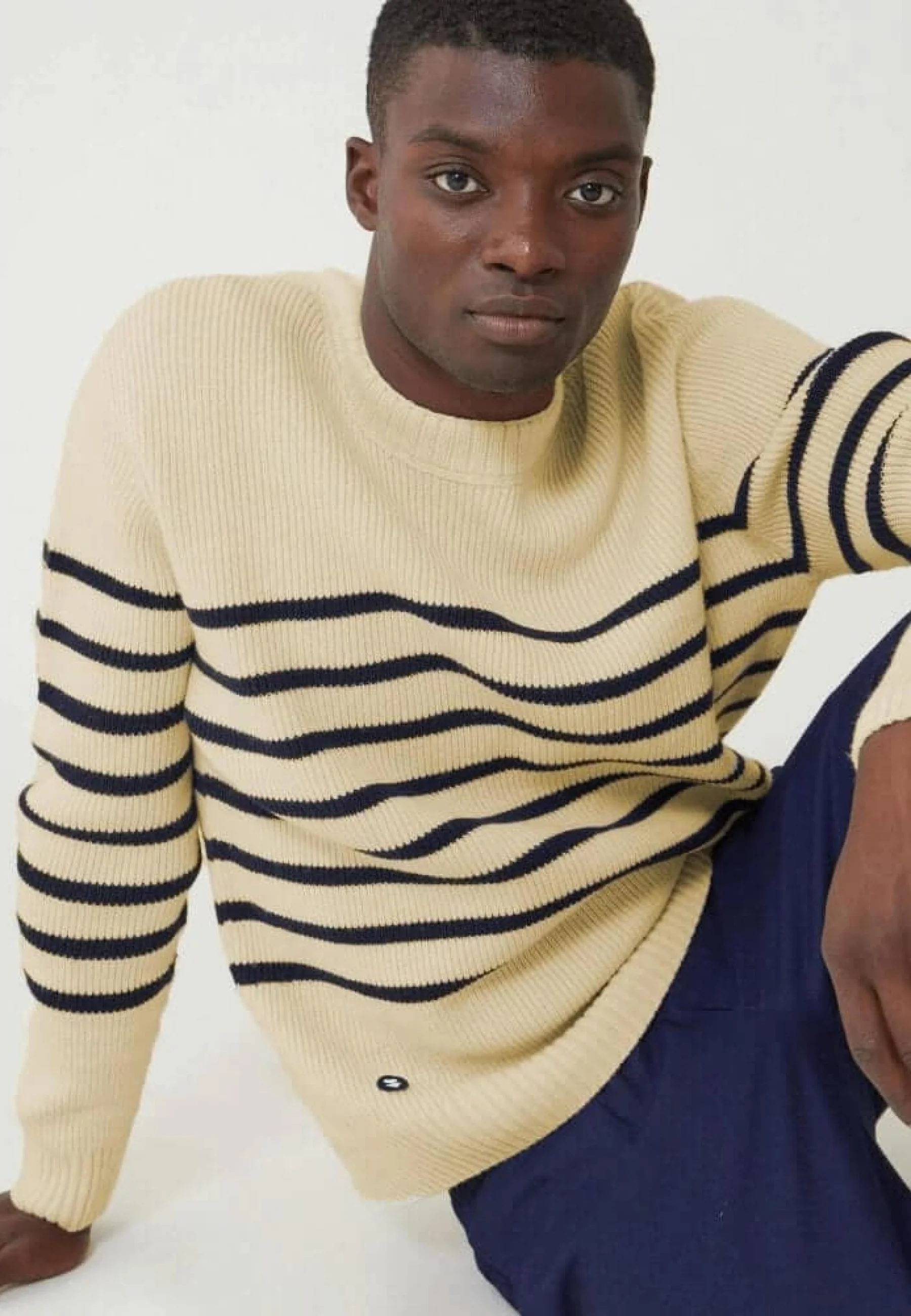 Pull mixte en laine française - Lude Marinière Ecru Marine - Image 4