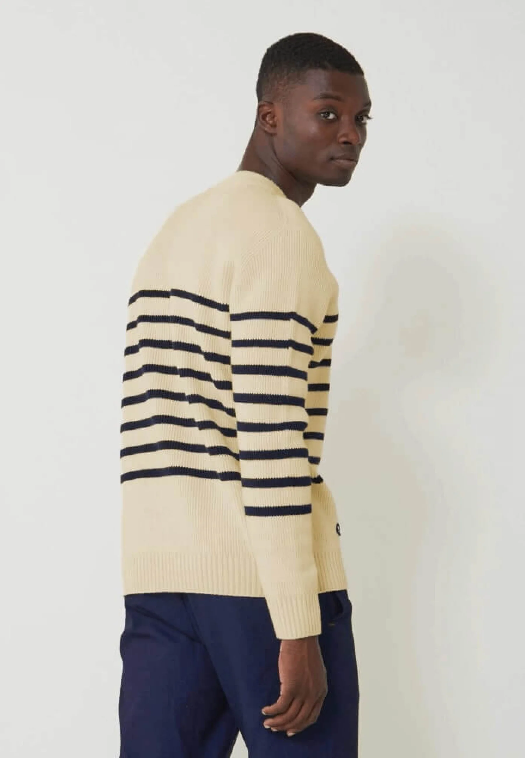 Pull mixte en laine française - Lude Marinière Ecru Marine - Image 6