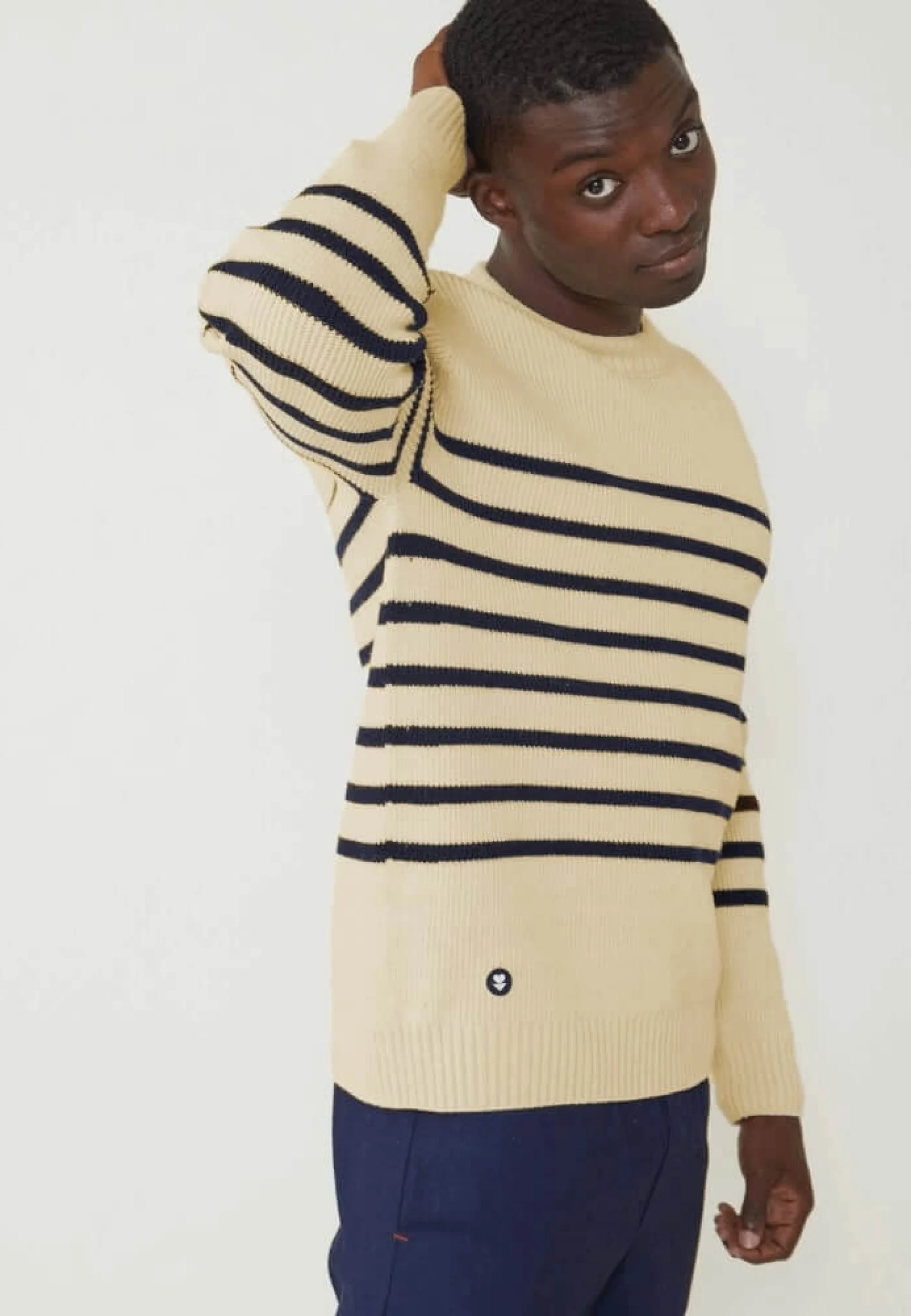 Pull mixte en laine française - Lude Marinière Ecru Marine - Image 8