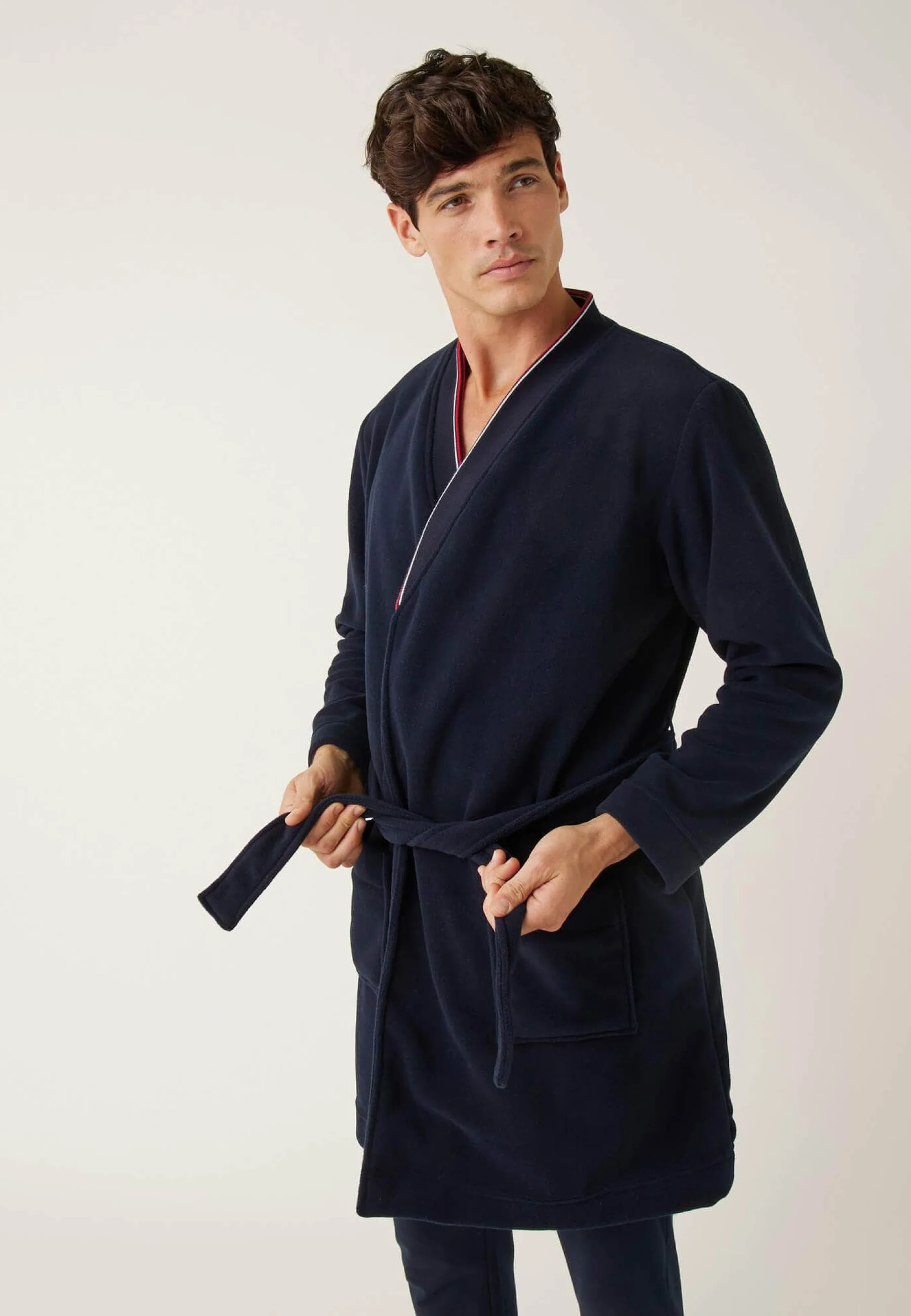 Robe de chambre chaude homme bleu marine avec col classique - Maxime Marine - Image 3