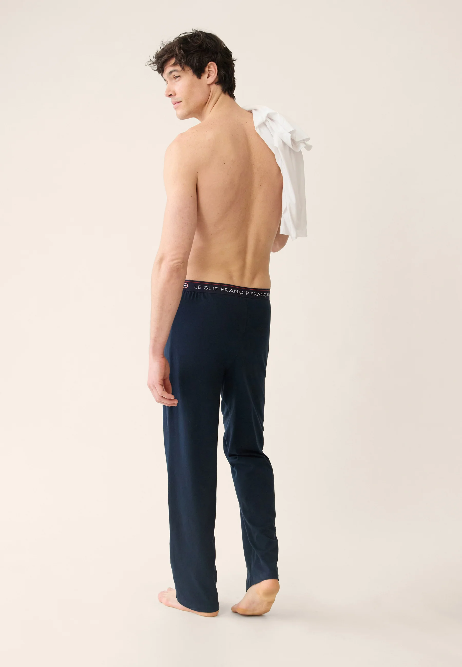 Ensemble pyjama haut blanc et pantalon marine en coton - Pyjama haut manches longues superbe Blanc et bas de pyjama long indomptable Marine - Image 4