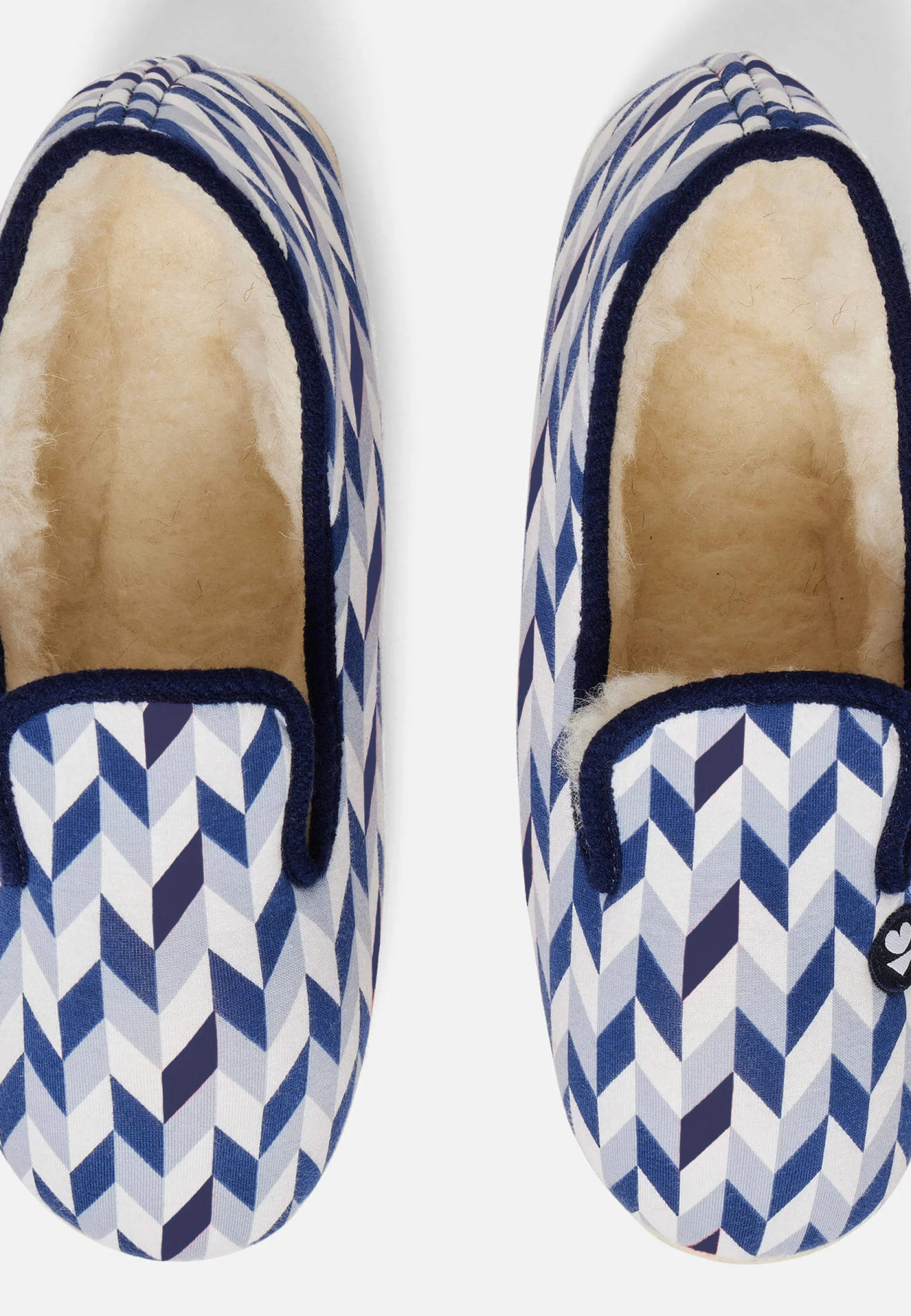 Chaussons d'intérieur en laine - Pantoufles Chevron Bleu Blanc Noir - Image 3