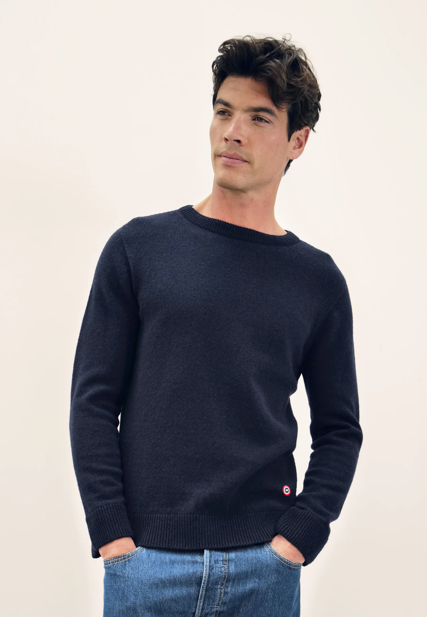 Pull homme bleu marine en maille - Jean Pull Marine - Image 2