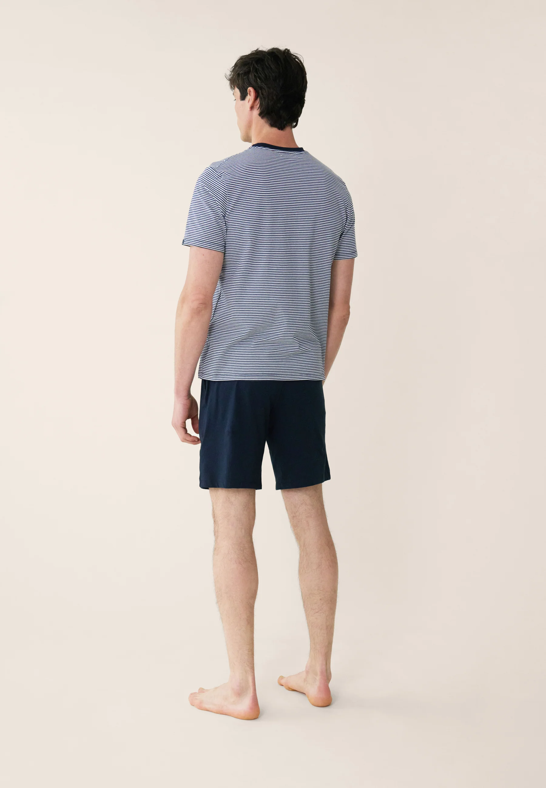 Ensemble pyjama haut marinière et short bleu marine en coton - Pack Jeason manches courtes Marinière Marine - Image 3
