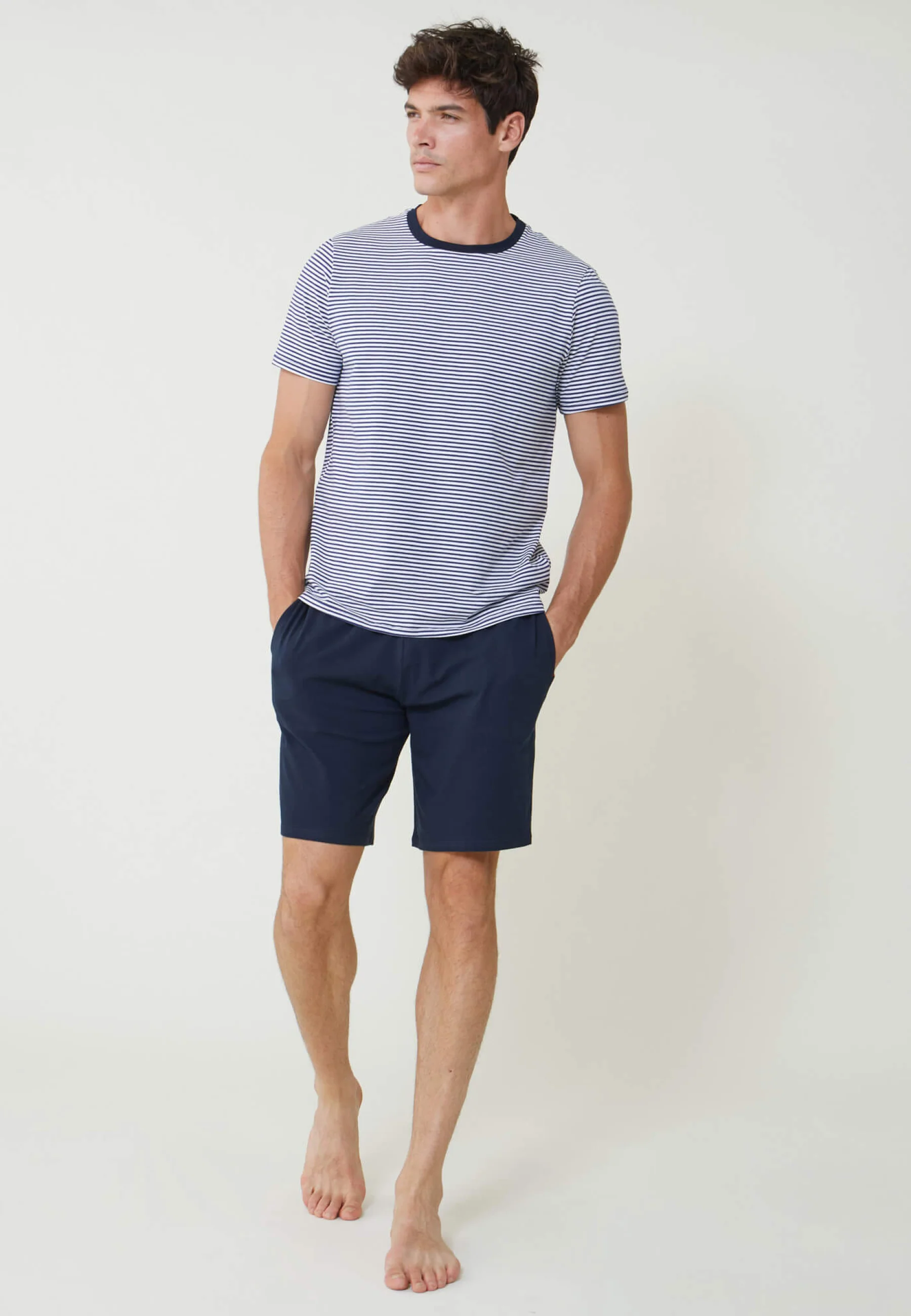Ensemble pyjama haut marinière et short bleu marine en coton - Pack Jeason manches courtes Marinière Marine - Image 4