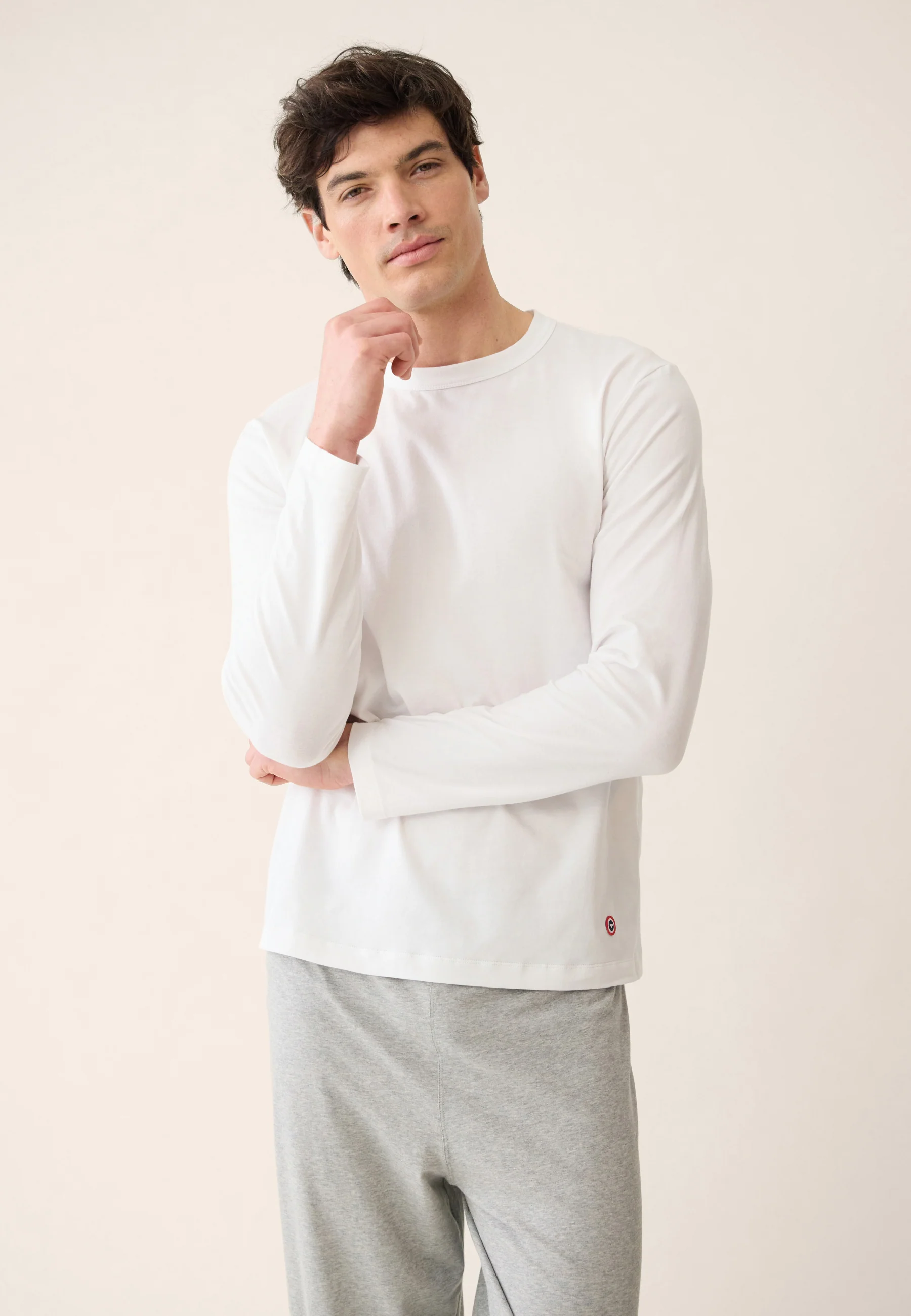 T-shirt homme blanc à manches longues en coton - Superbe Blanc - Image 4