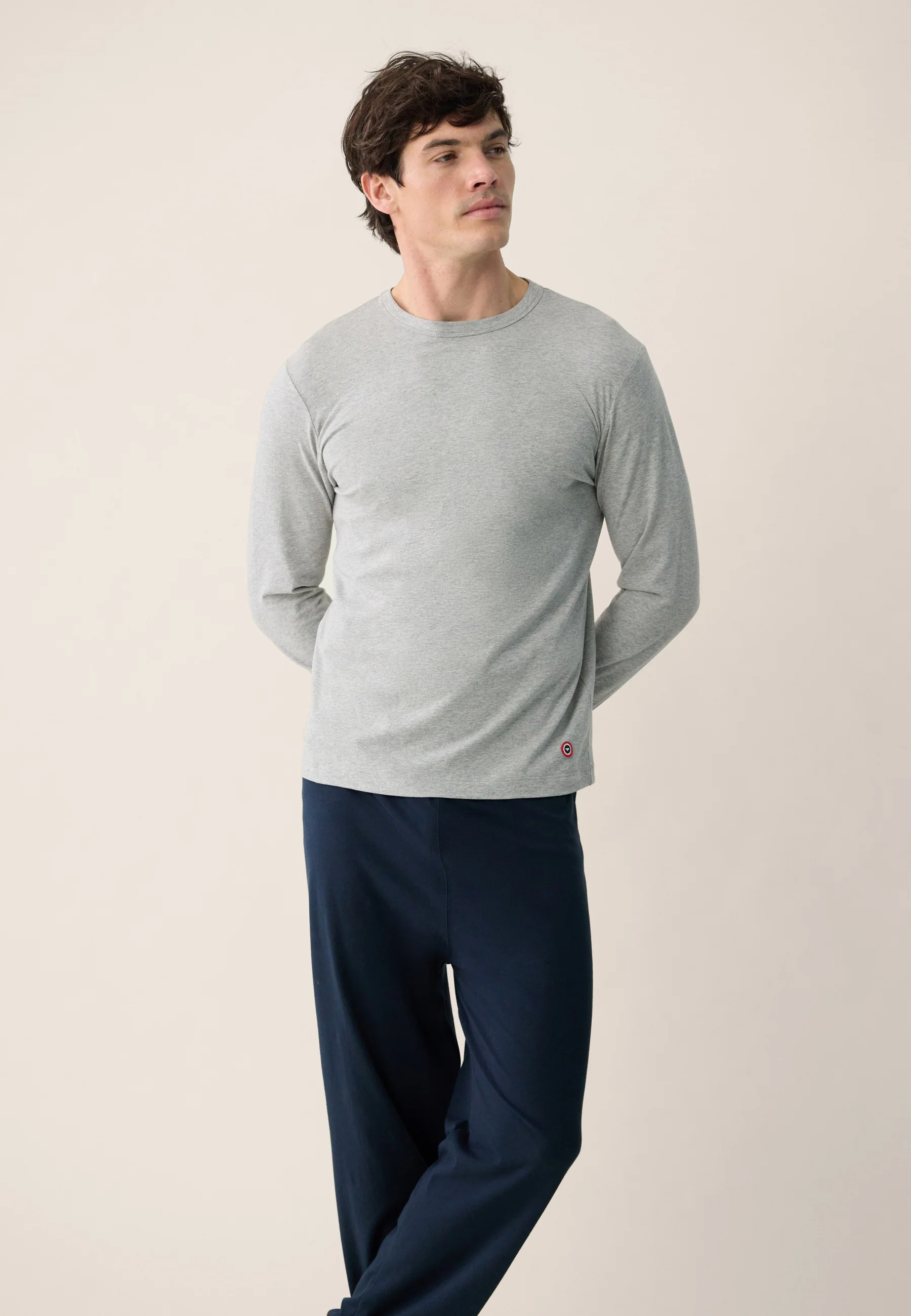T-shirt homme gris à manches longues en coton - Superbe Gris Chine - Image 4